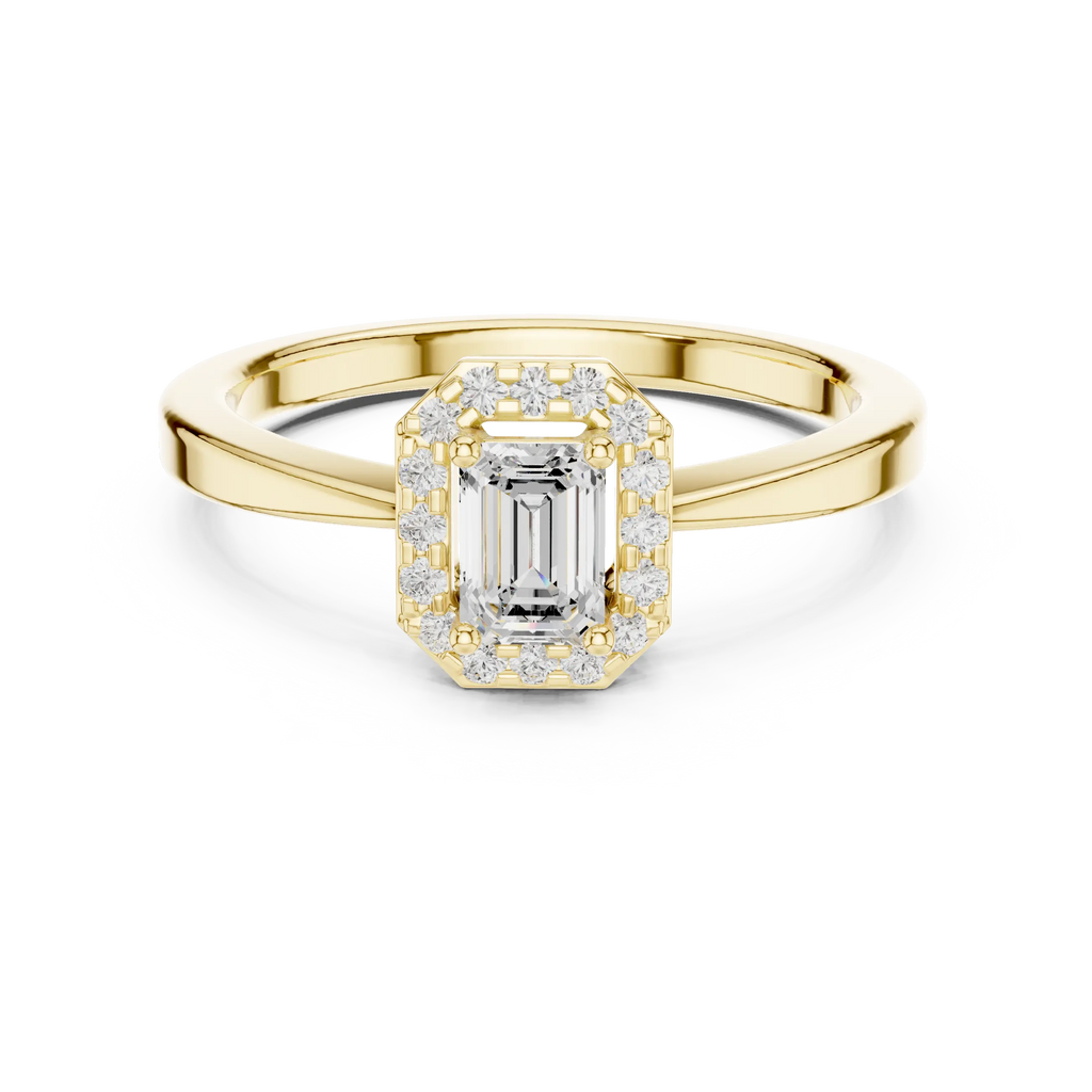 14K White Gold Emerald-Cut Octagon Halo Diamond Engagement Ring