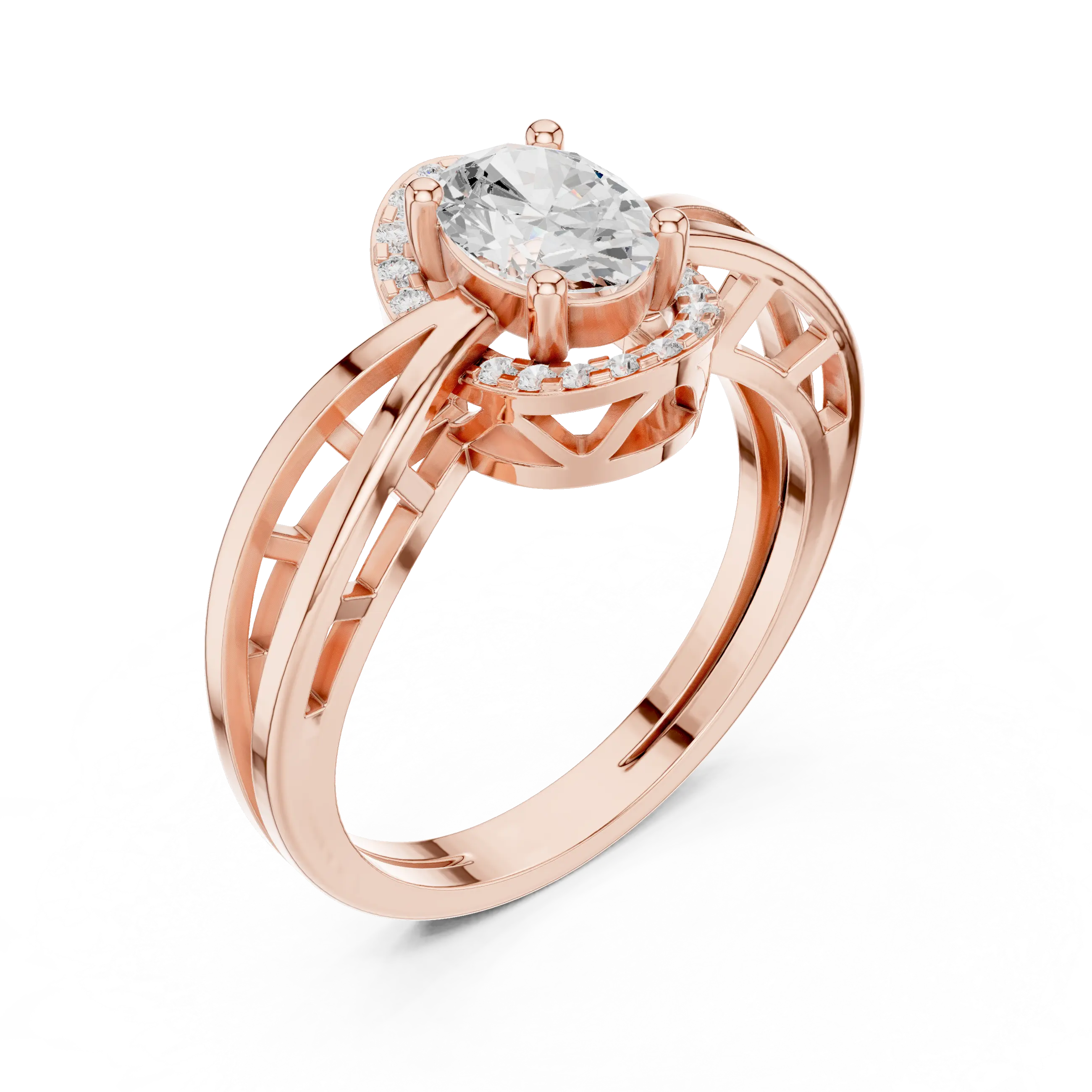 18K Yellow Gold Oval-Cut Filigree Halo Lab Grown Diamond Ring