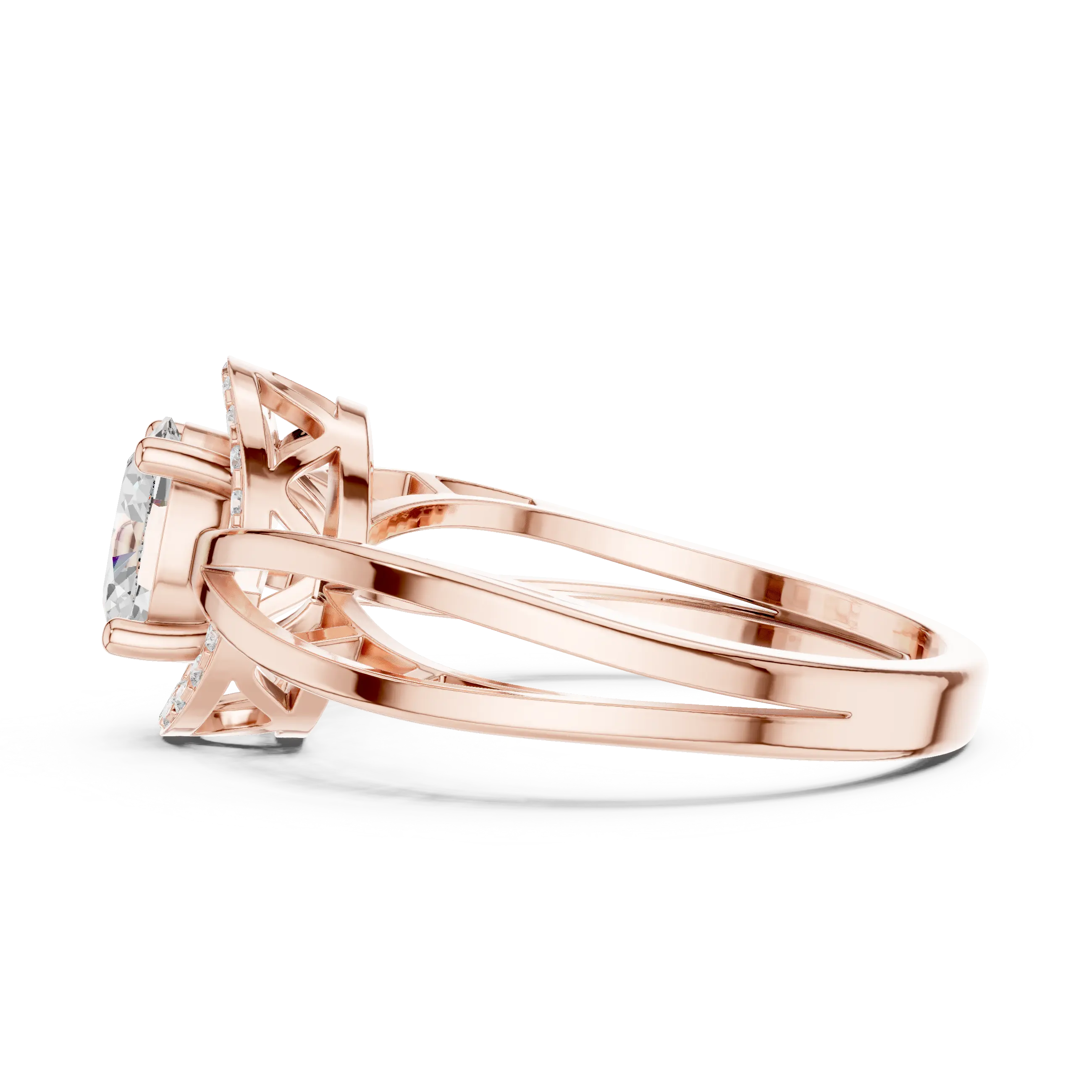 18K Yellow Gold Oval-Cut Filigree Halo Lab Grown Diamond Ring