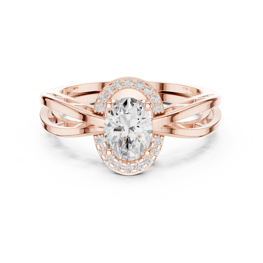 18K Yellow Gold Oval-Cut Filigree Halo Lab Grown Diamond Ring