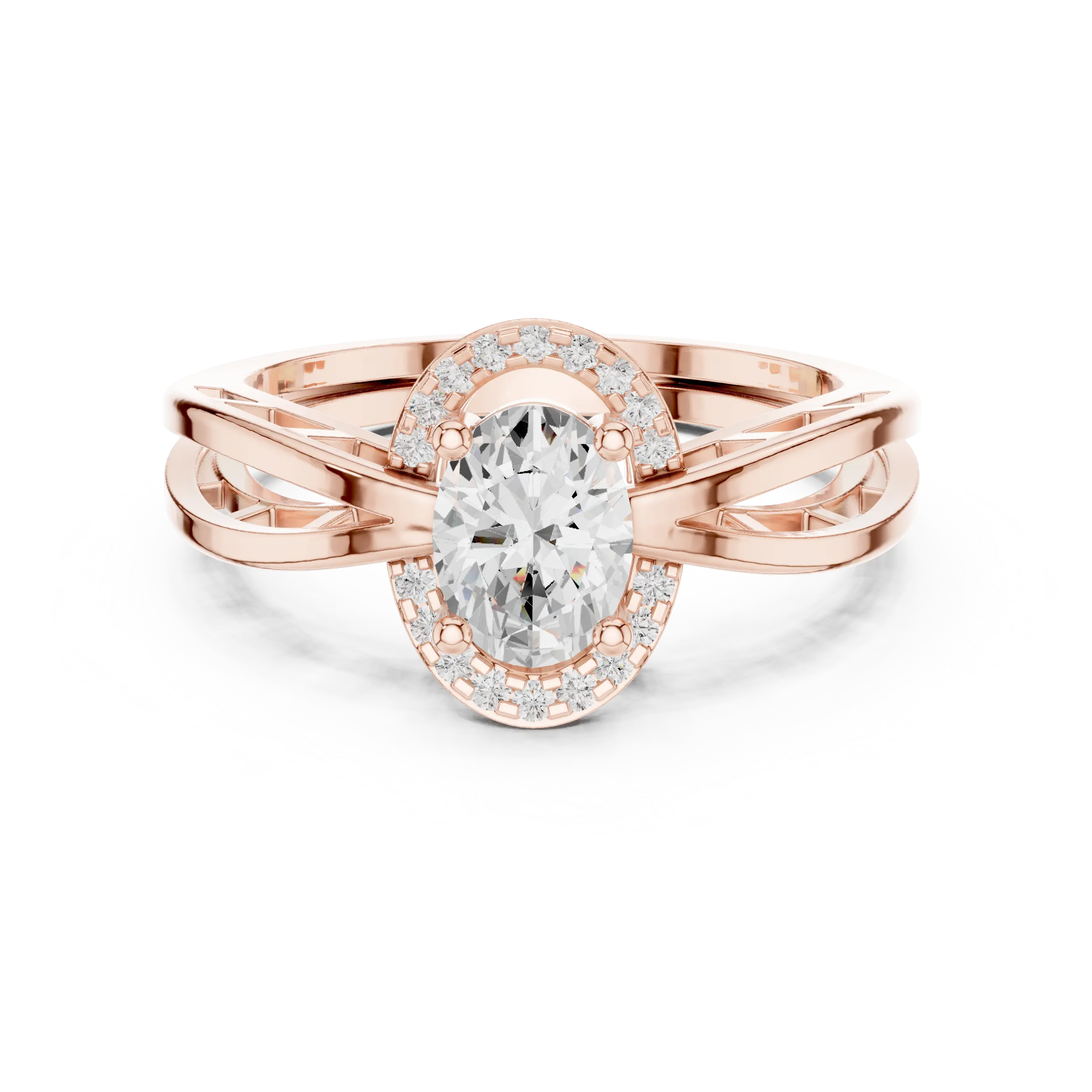 18K Yellow Gold Oval-Cut Filigree Halo Lab Grown Diamond Ring