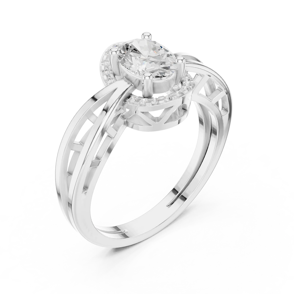18K Yellow Gold Oval-Cut Filigree Halo Lab Grown Diamond Ring