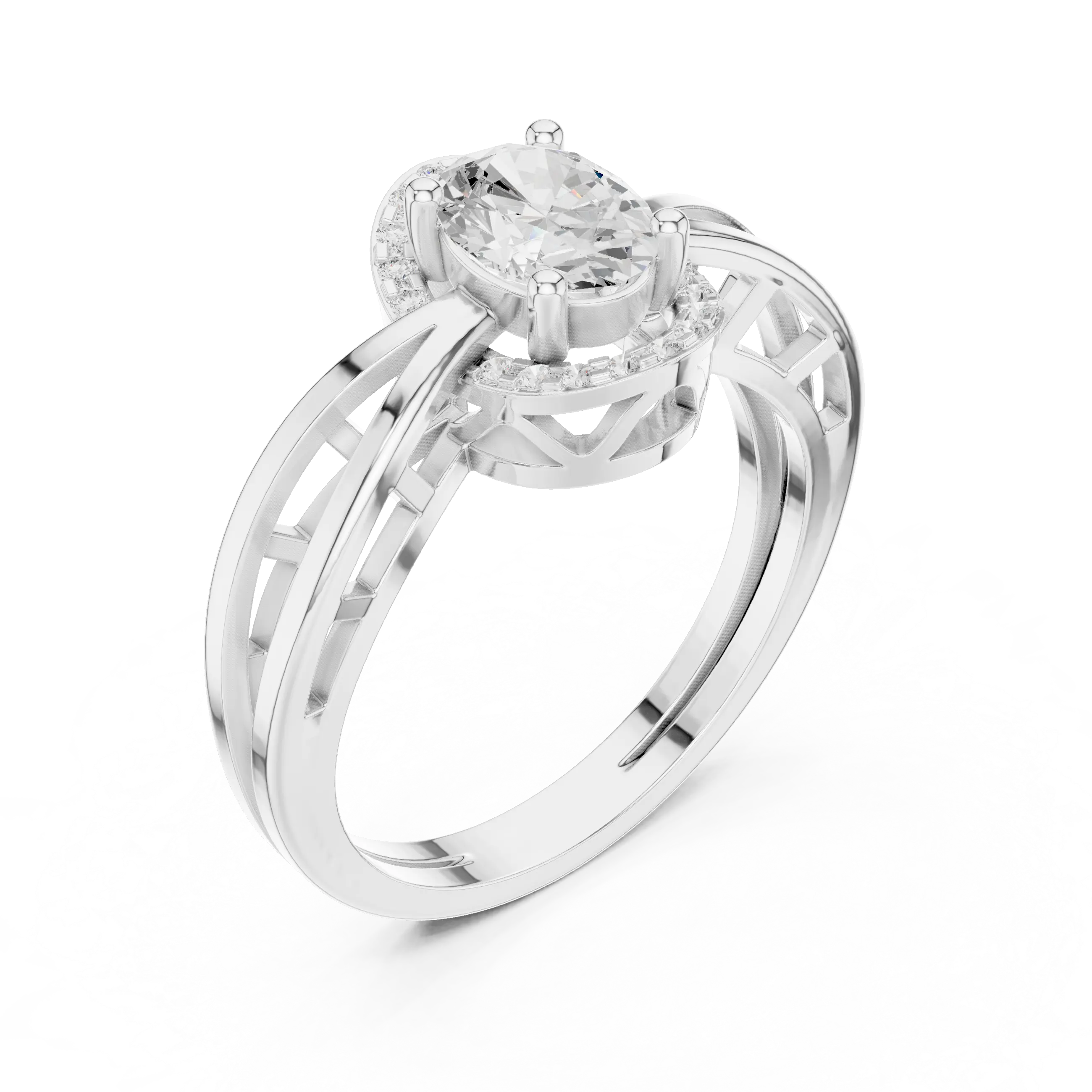 18K Yellow Gold Oval-Cut Filigree Halo Lab Grown Diamond Ring