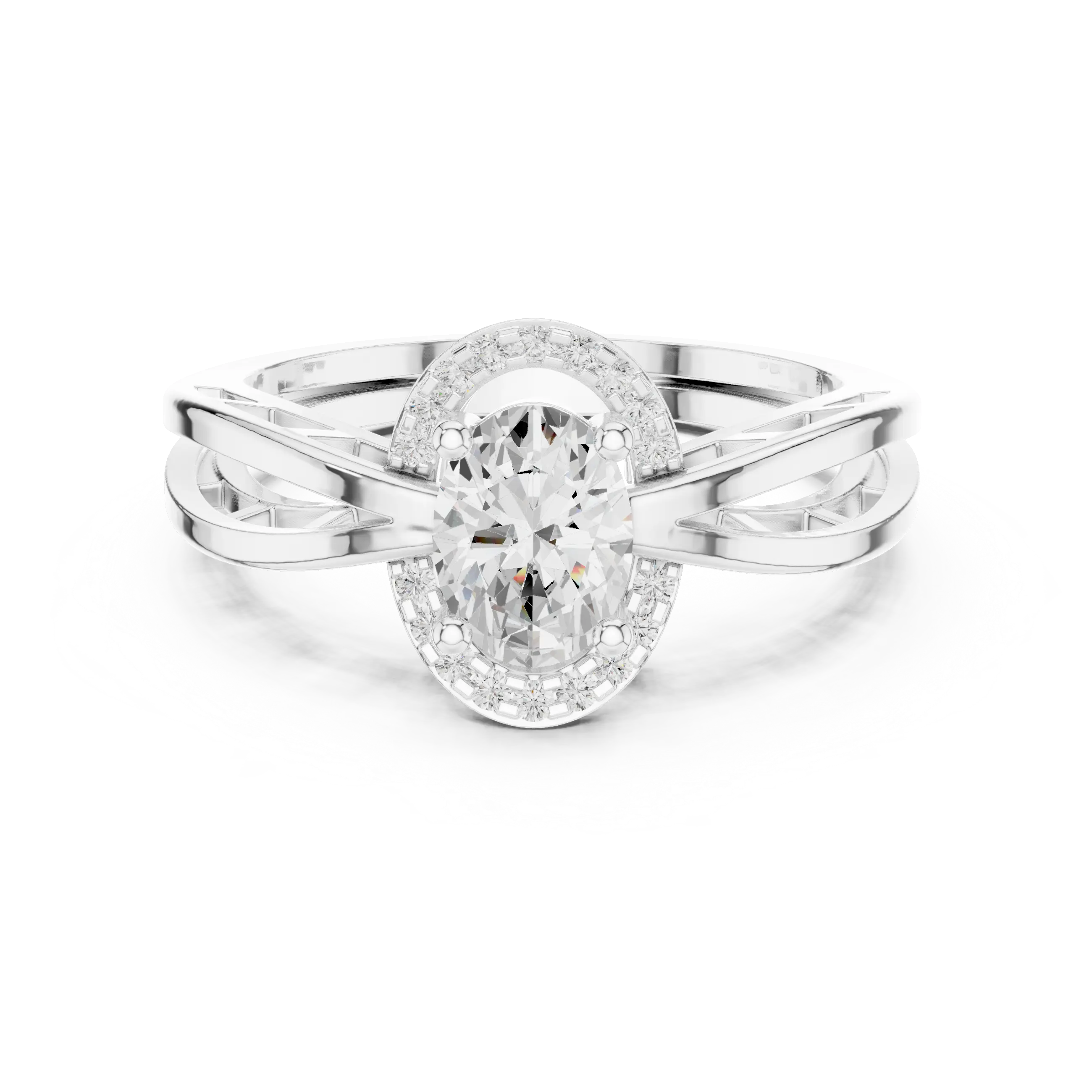 18K Yellow Gold Oval-Cut Filigree Halo Lab Grown Diamond Ring