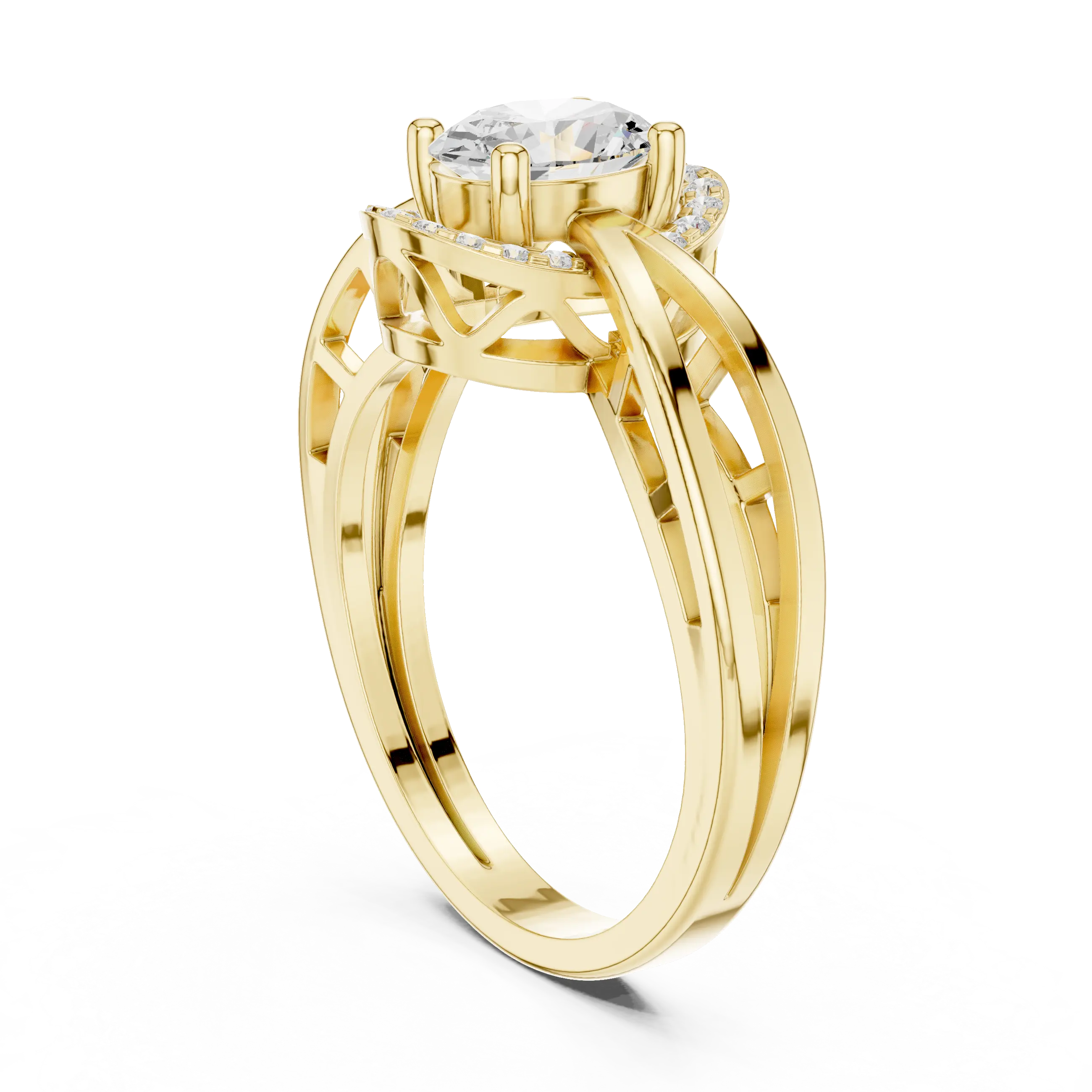 18K Yellow Gold Oval-Cut Filigree Halo Lab Grown Diamond Ring