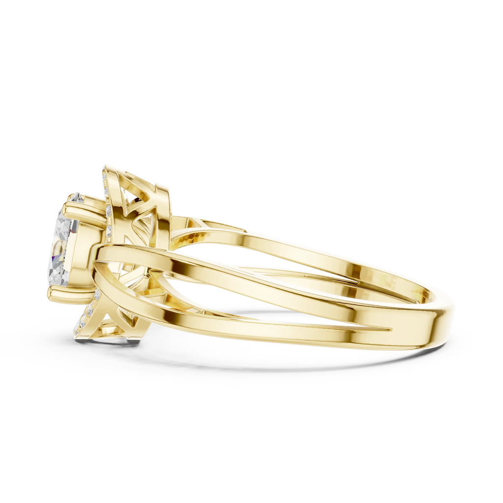 18K Yellow Gold Oval-Cut Filigree Halo Lab Grown Diamond Ring