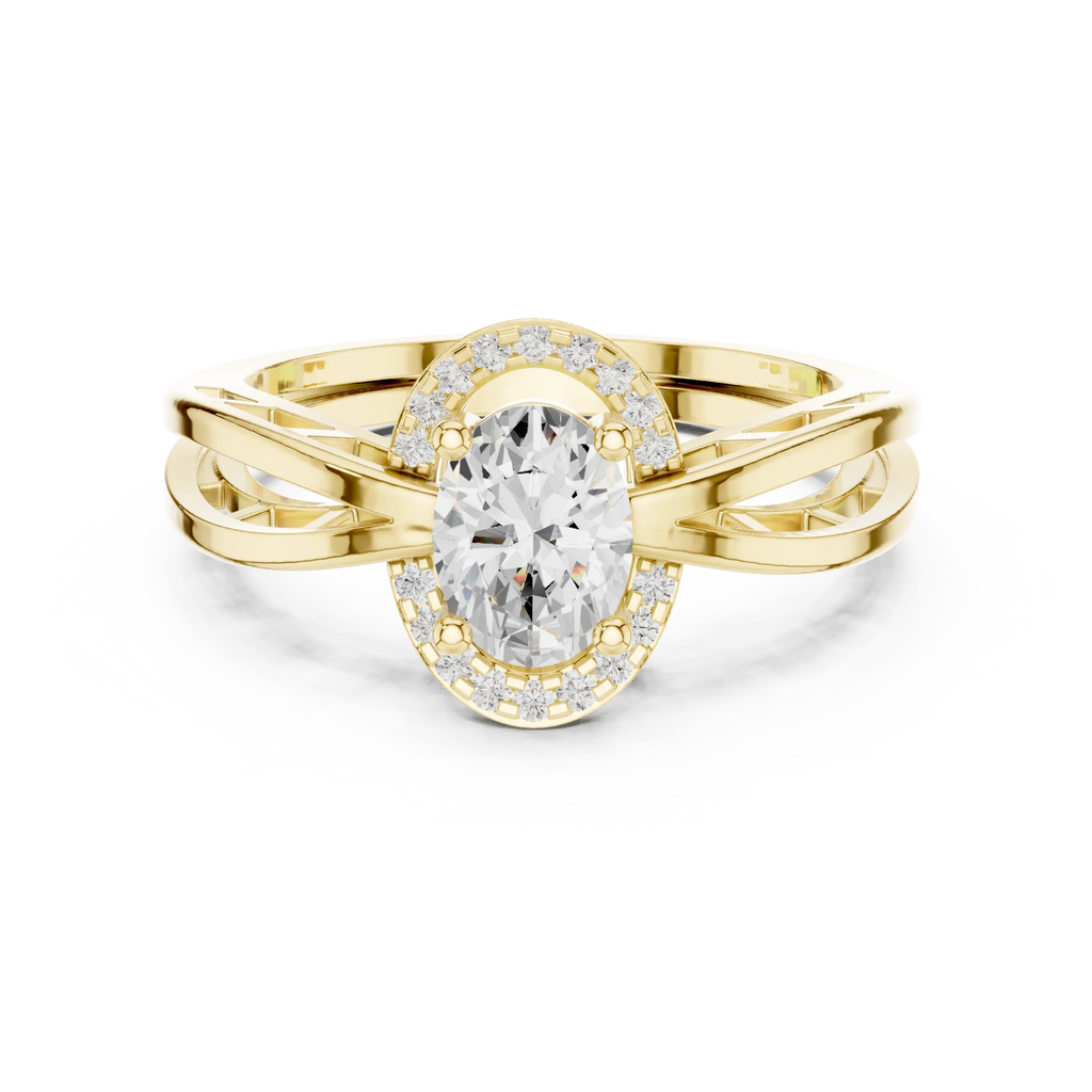 18K Yellow Gold Oval-Cut Filigree Halo Lab Grown Diamond Ring