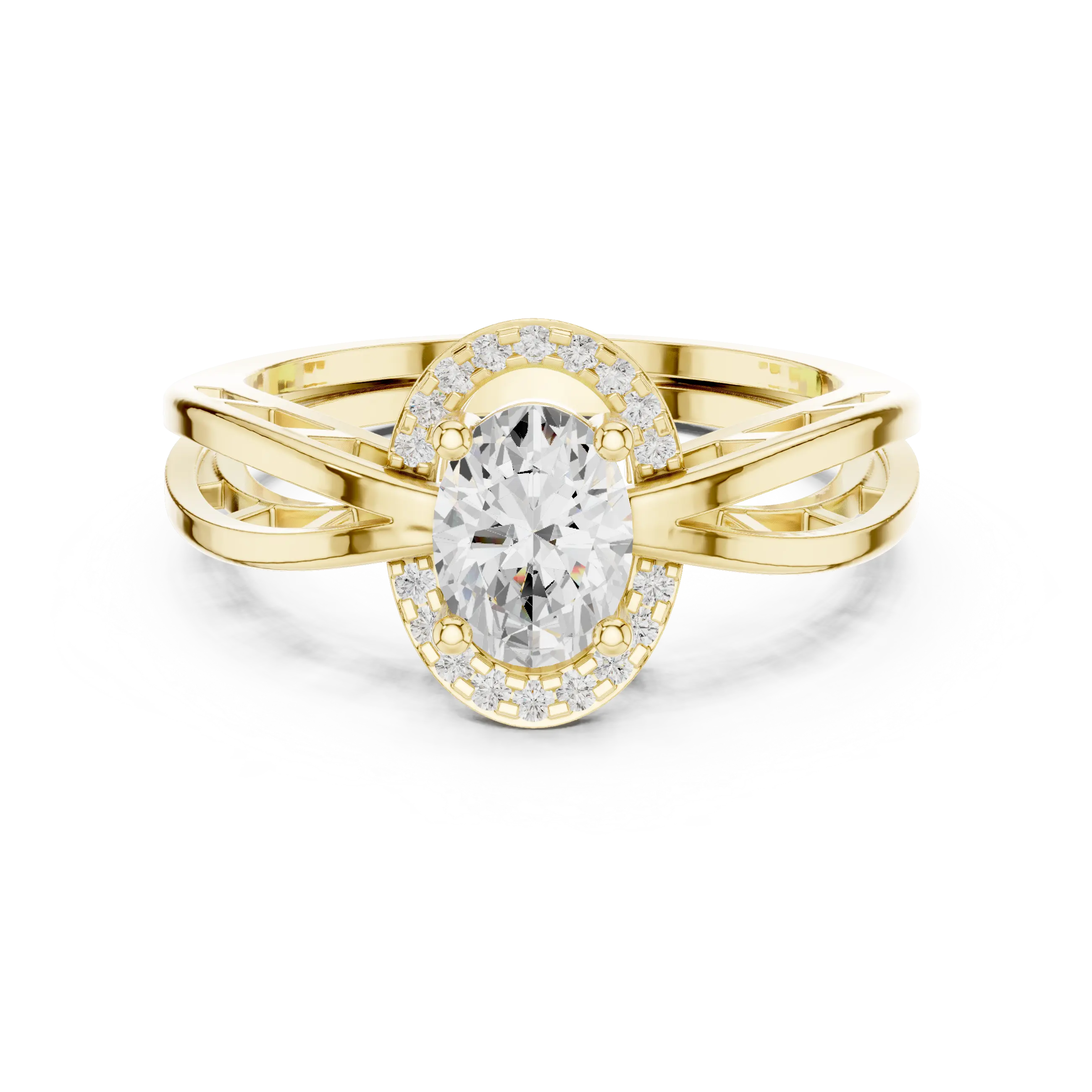 18K Yellow Gold Oval-Cut Filigree Halo Lab Grown Diamond Ring