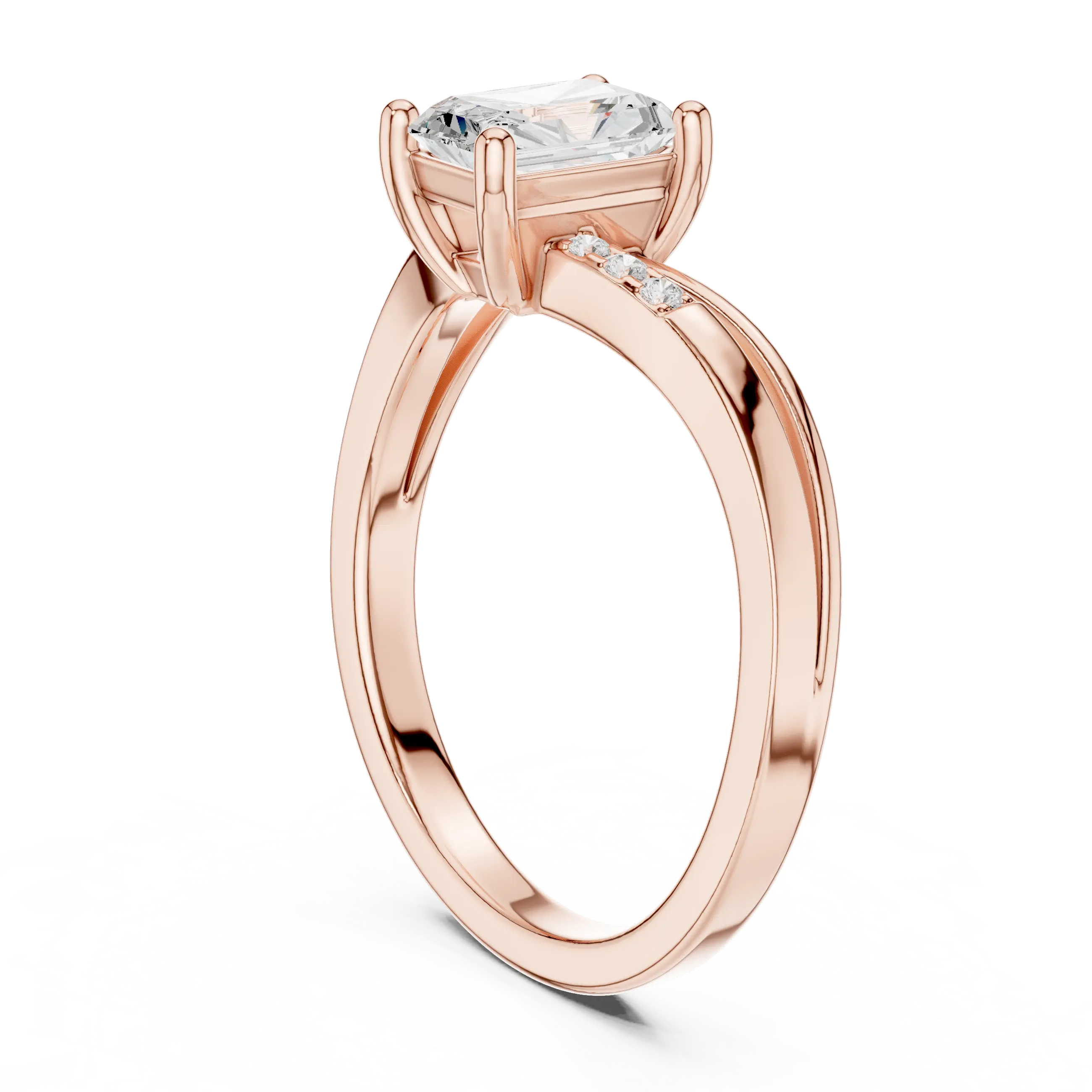 14K Rose Gold Radiant-Cut Diamond Pavé Accent Engagement Ring