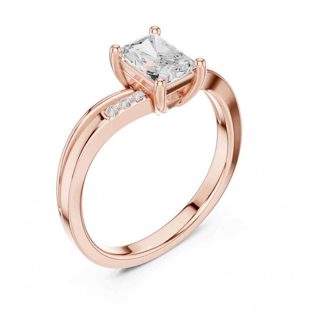 14K Rose Gold Radiant-Cut Diamond Pavé Accent Engagement Ring