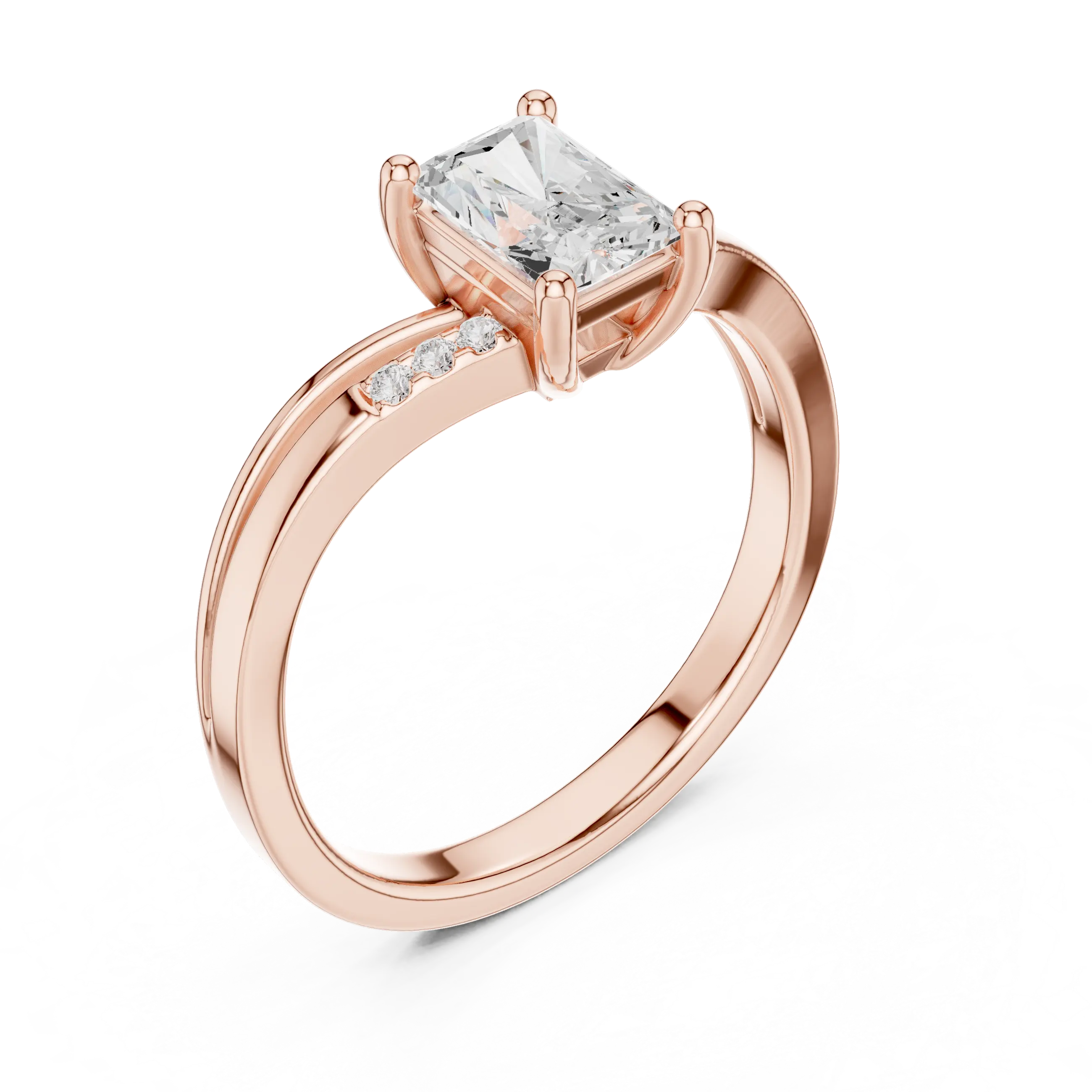 14K Rose Gold Radiant-Cut Diamond Pavé Accent Engagement Ring