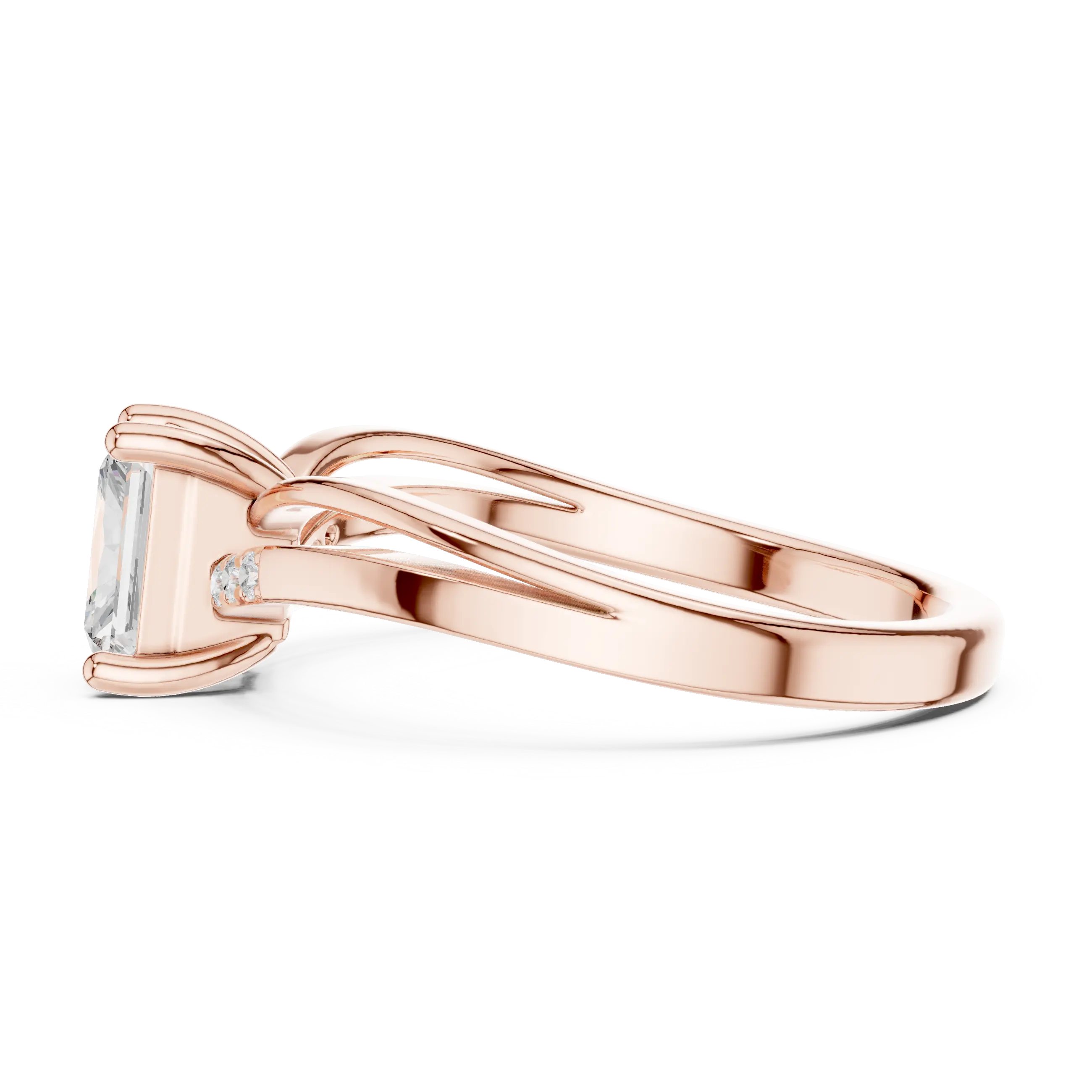 14K Rose Gold Radiant-Cut Diamond Pavé Accent Engagement Ring