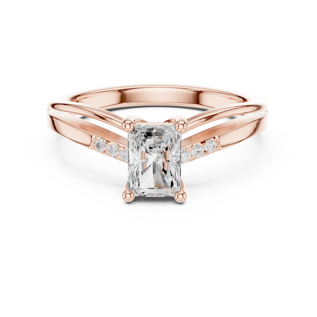 14K Rose Gold Radiant-Cut Diamond Pavé Accent Engagement Ring