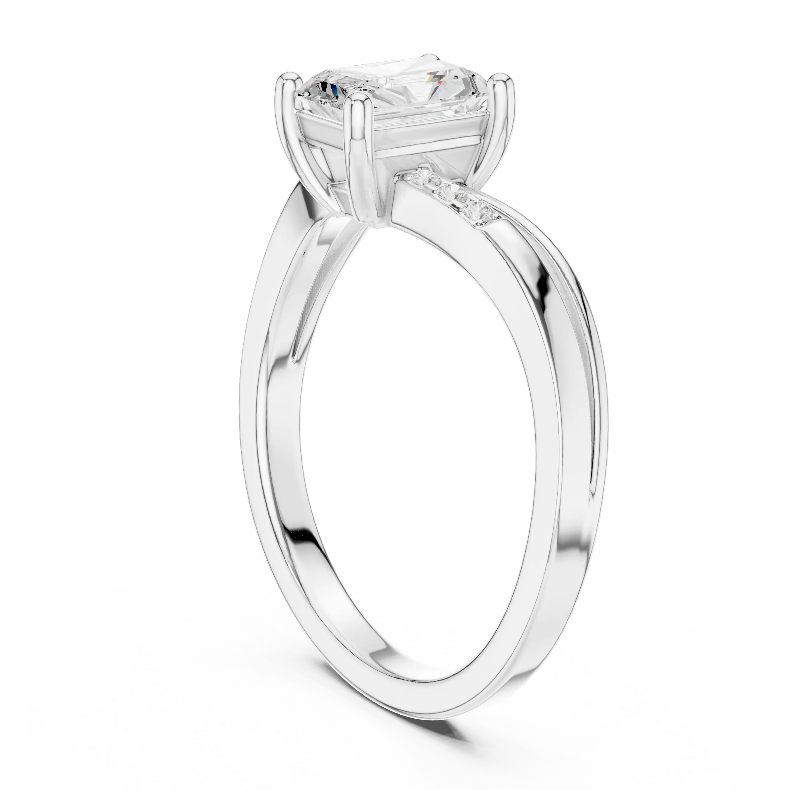 14K Rose Gold Radiant-Cut Diamond Pavé Accent Engagement Ring