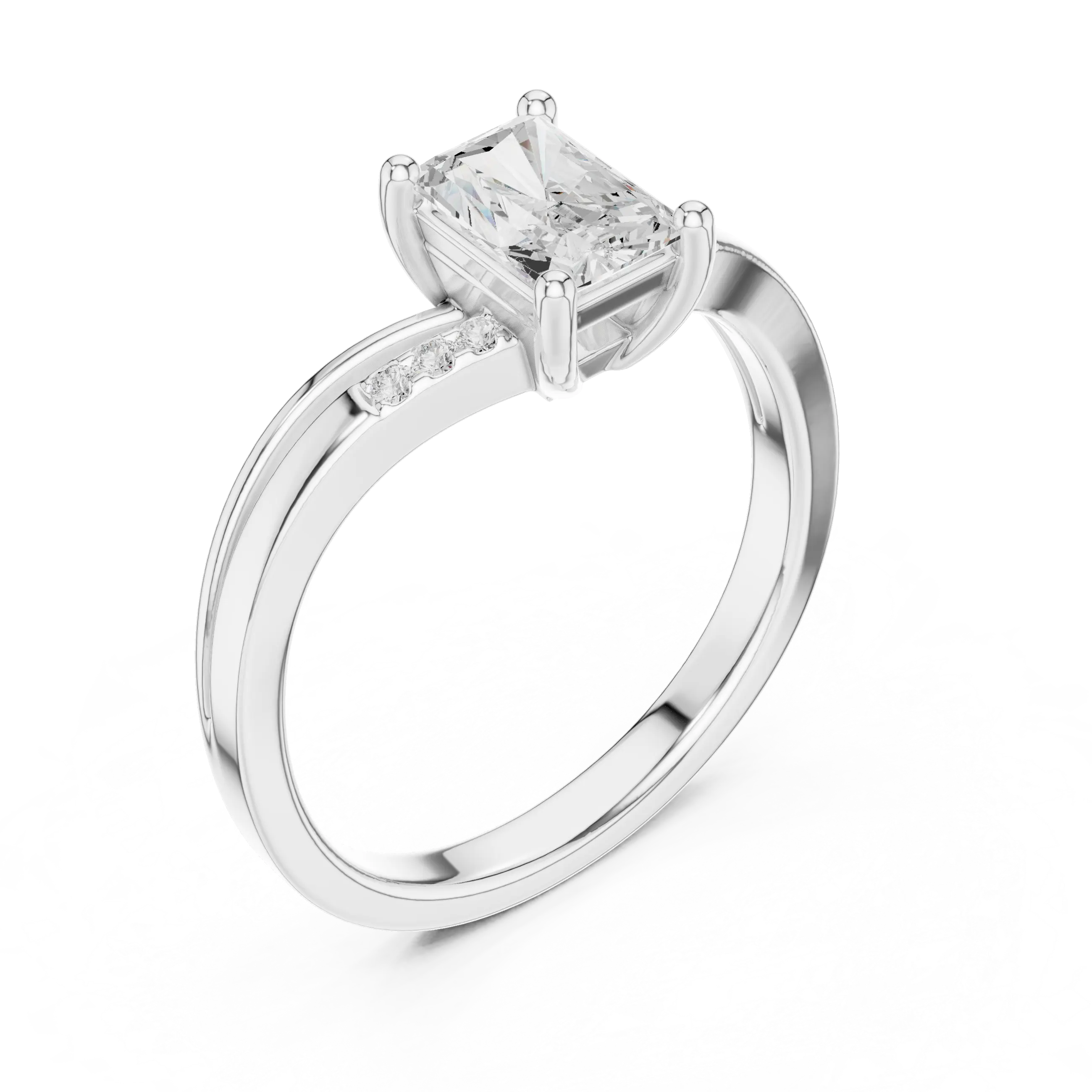 14K Rose Gold Radiant-Cut Diamond Pavé Accent Engagement Ring