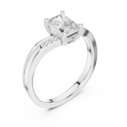 14K Rose Gold Radiant-Cut Diamond Pavé Accent Engagement Ring