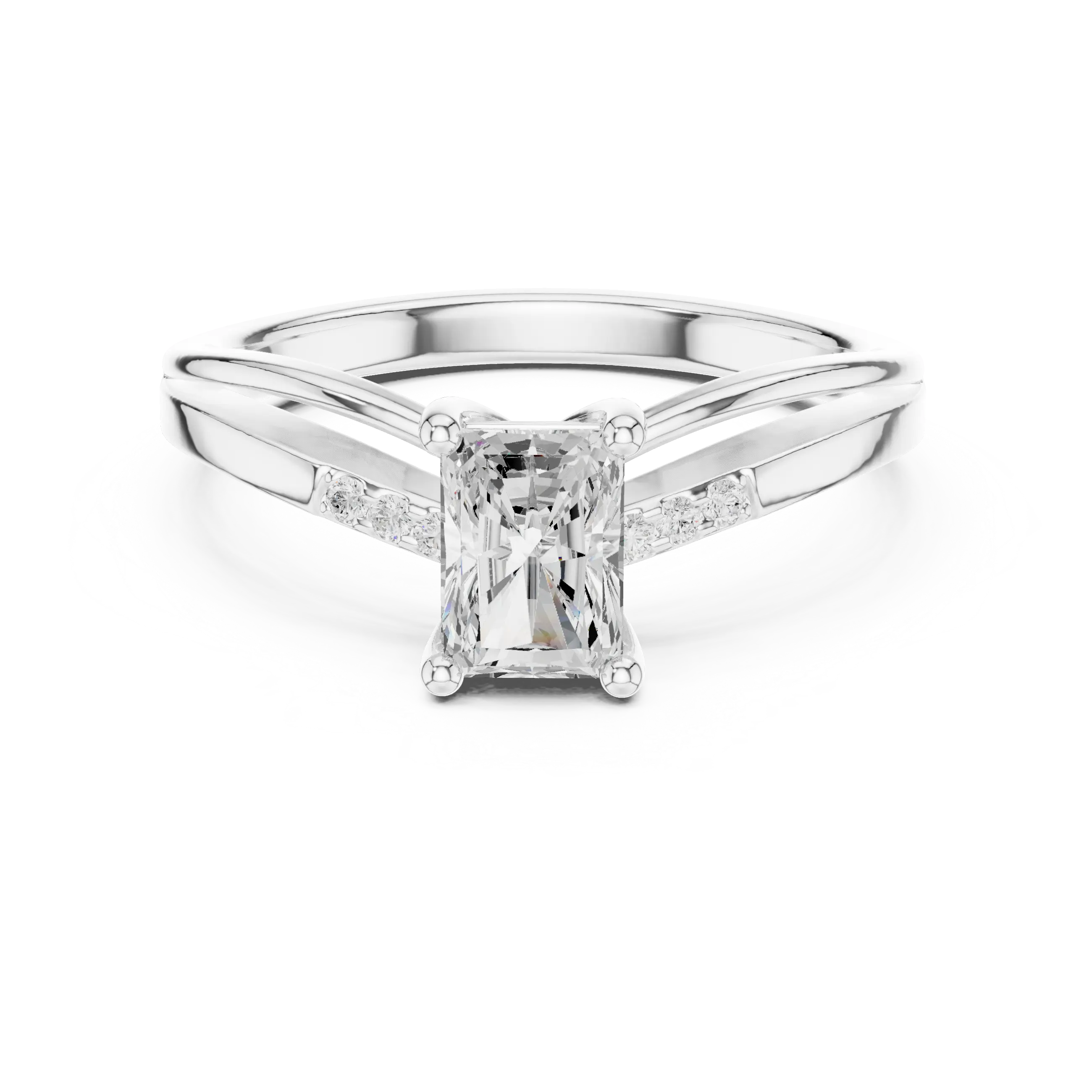 14K Rose Gold Radiant-Cut Diamond Pavé Accent Engagement Ring