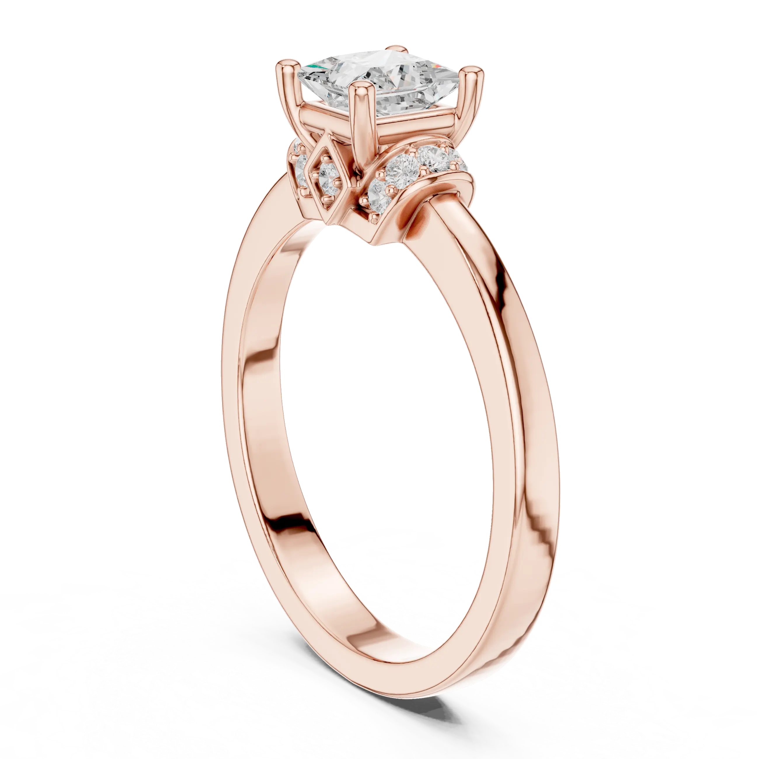 18K White Gold Princess-Cut Diamond Ring with Pavé Gallery