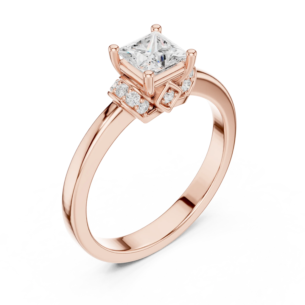 18K White Gold Princess-Cut Diamond Ring with Pavé Gallery