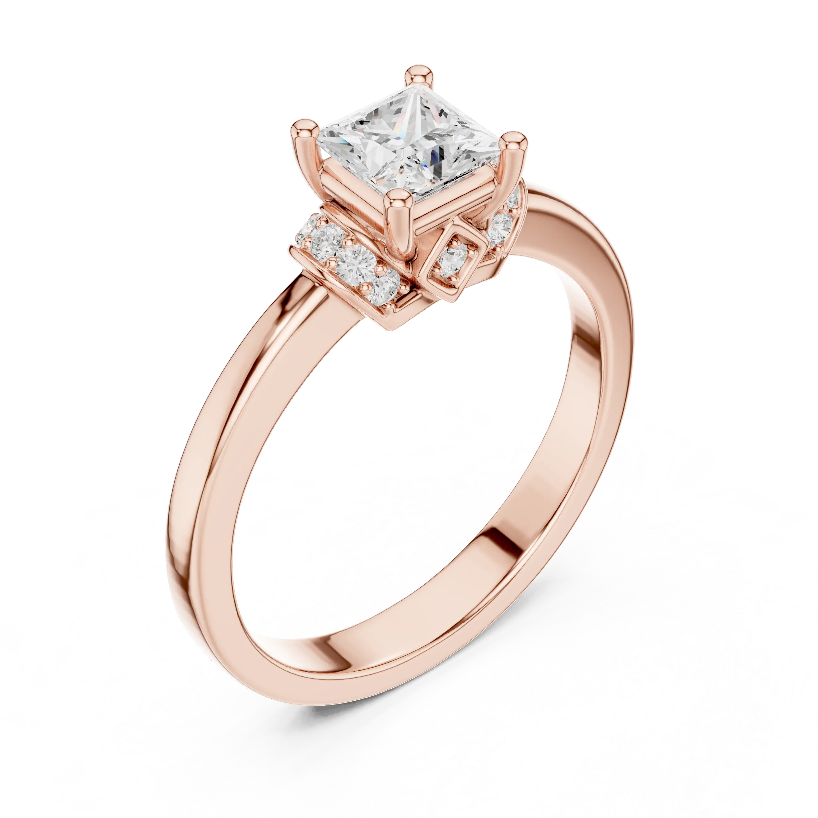 18K White Gold Princess-Cut Diamond Ring with Pavé Gallery
