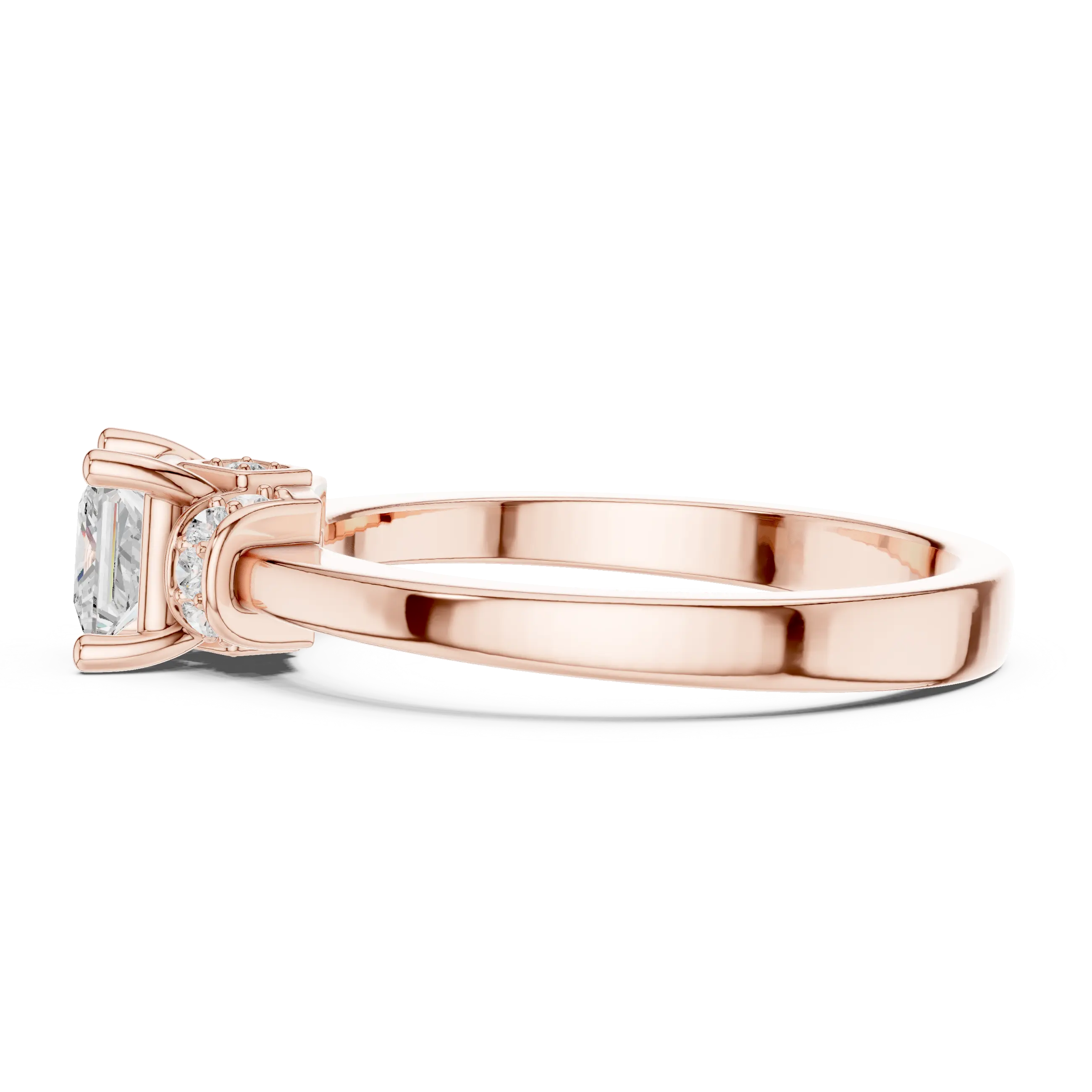 18K White Gold Princess-Cut Diamond Ring with Pavé Gallery