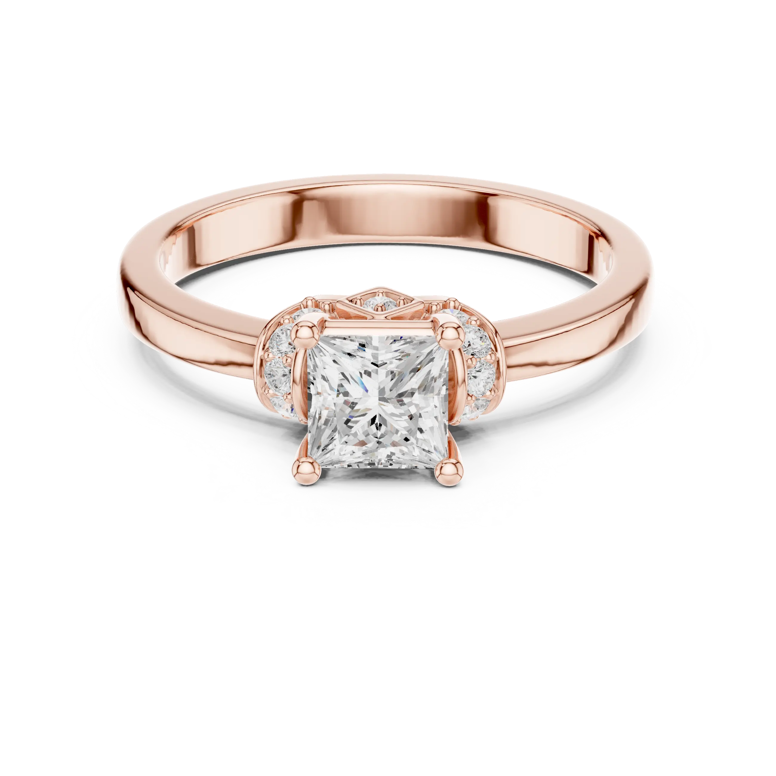 18K White Gold Princess-Cut Diamond Ring with Pavé Gallery