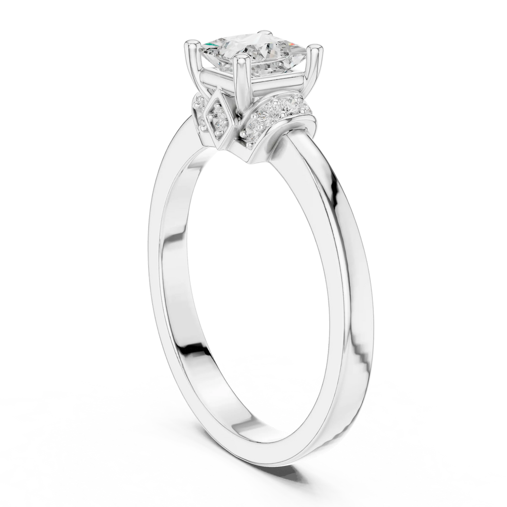 18K White Gold Princess-Cut Diamond Ring with Pavé Gallery