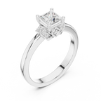 18K White Gold Princess-Cut Diamond Ring with Pavé Gallery