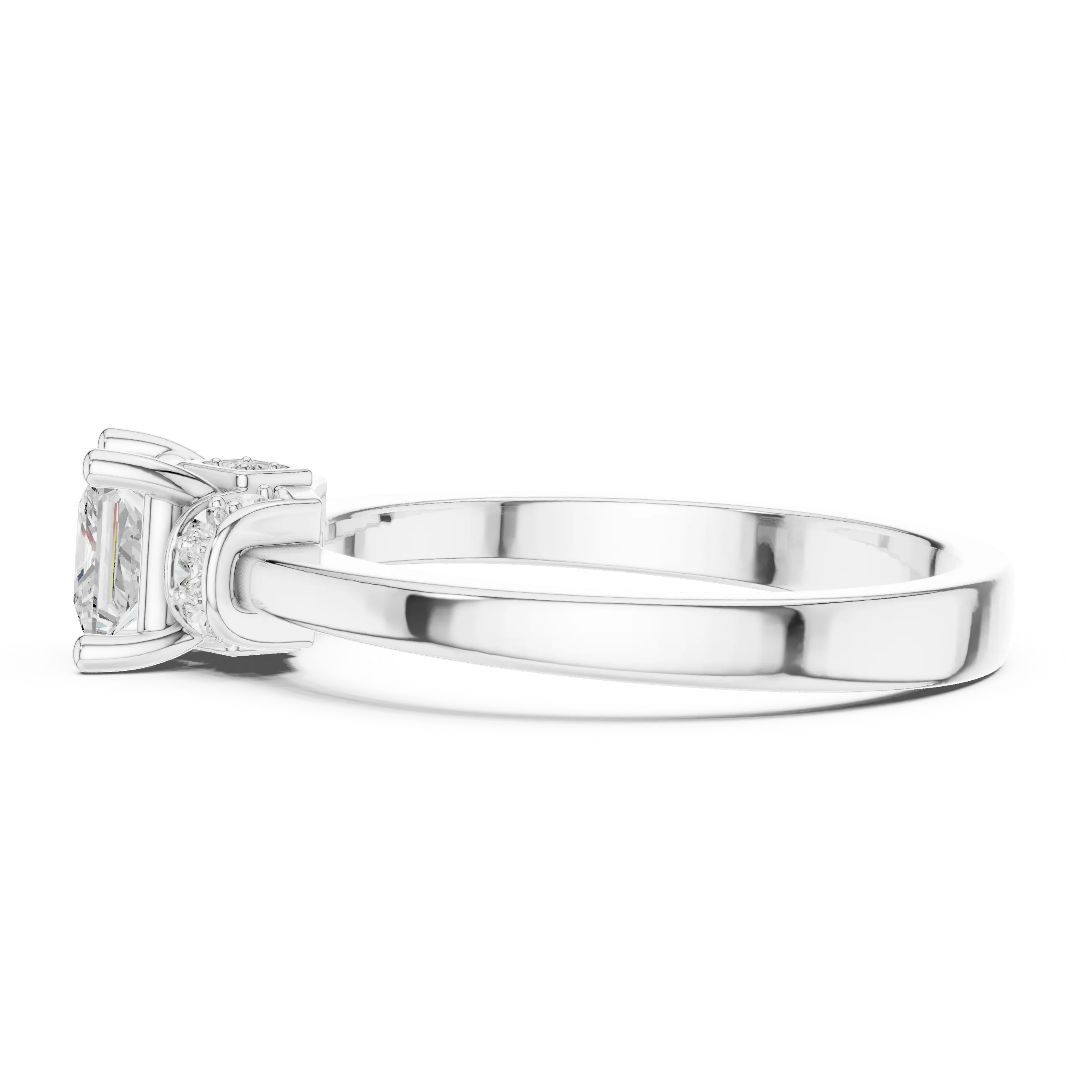 18K White Gold Princess-Cut Diamond Ring with Pavé Gallery