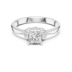 18K White Gold Princess-Cut Diamond Ring with Pavé Gallery
