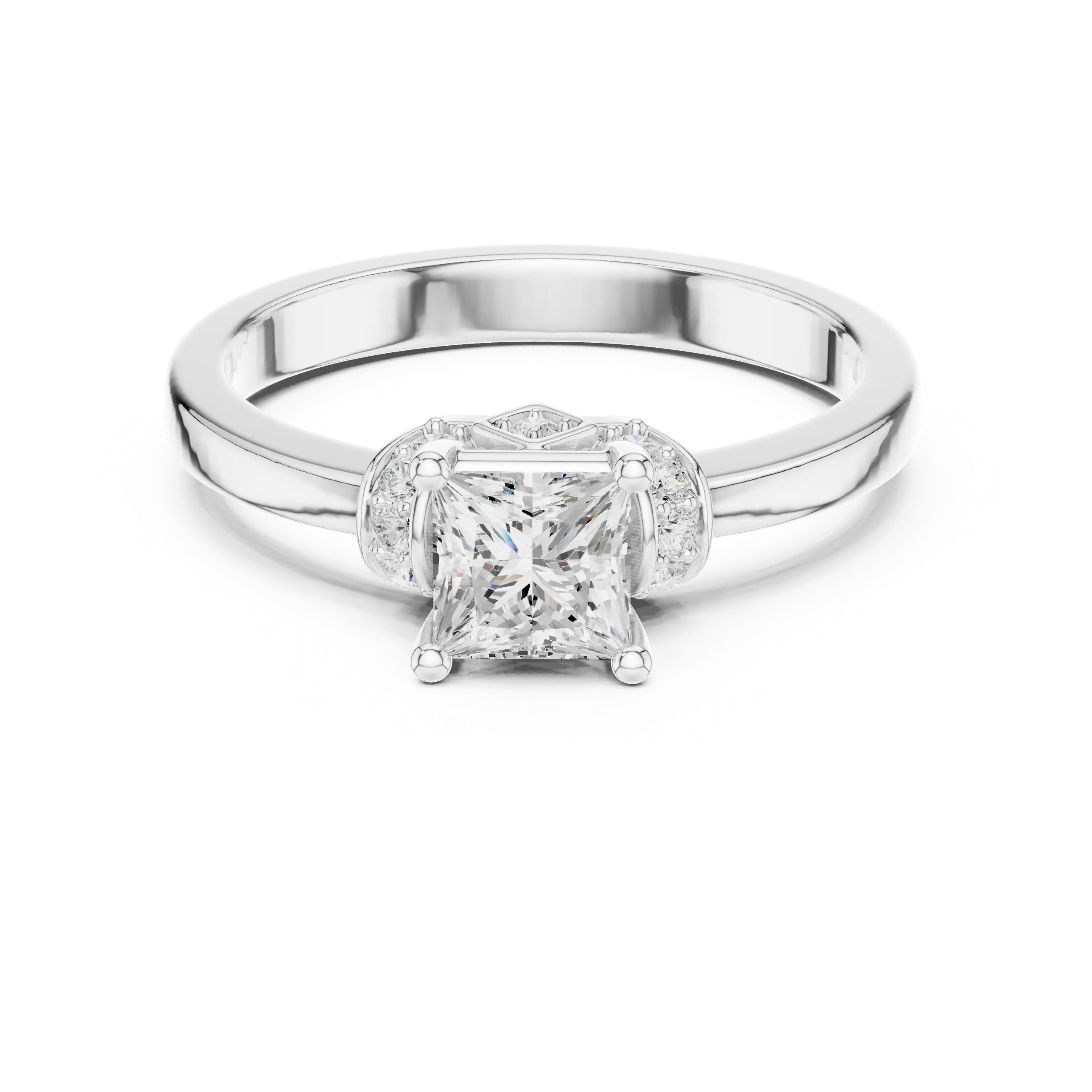 18K White Gold Princess-Cut Diamond Ring with Pavé Gallery