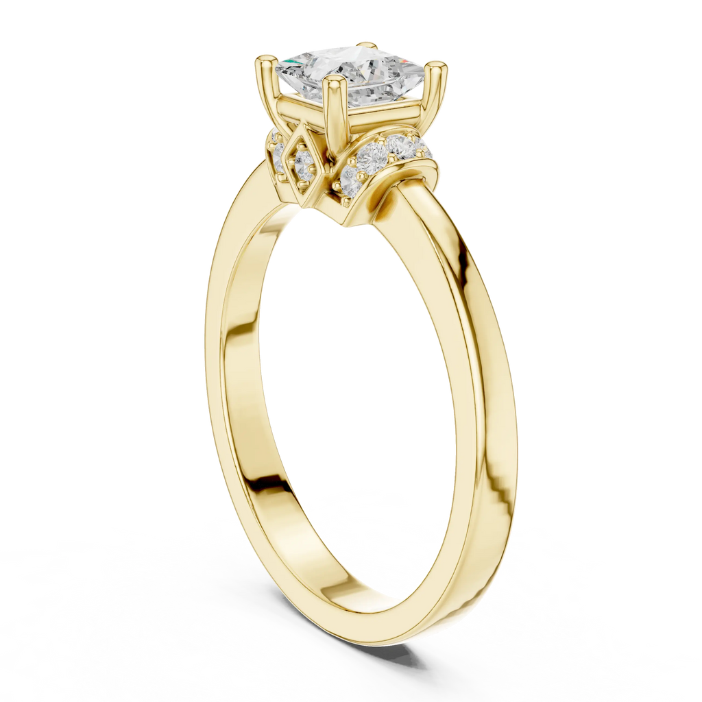 18K White Gold Princess-Cut Diamond Ring with Pavé Gallery