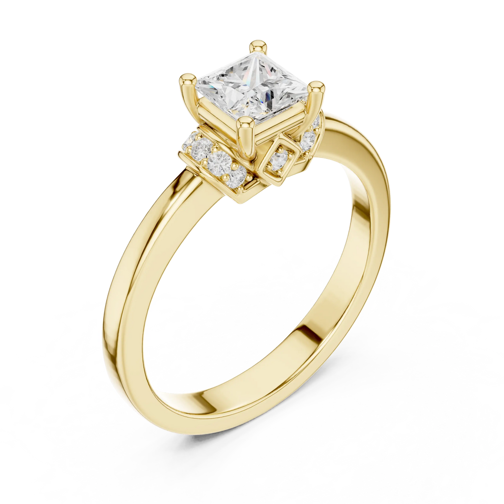 18K White Gold Princess-Cut Diamond Ring with Pavé Gallery
