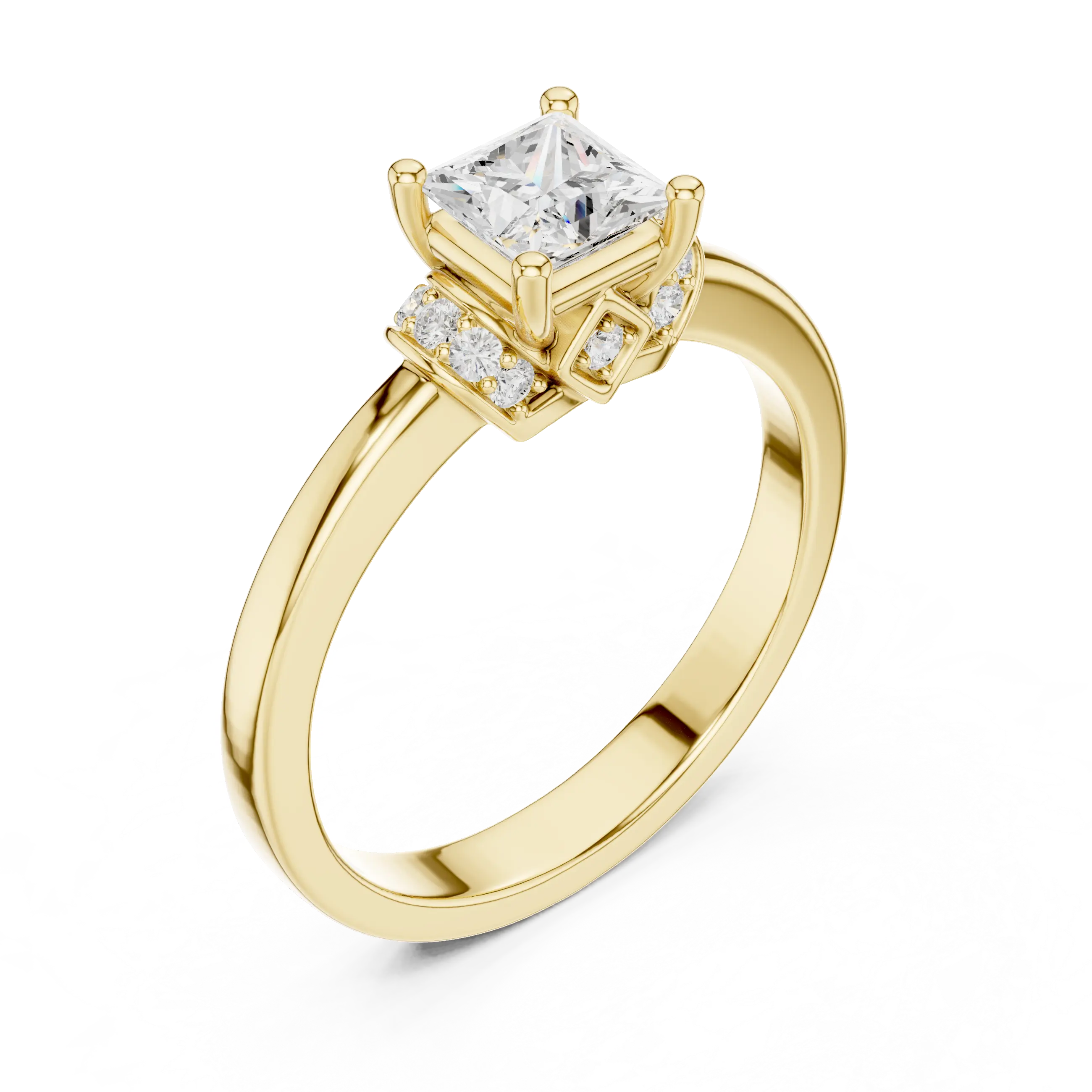 18K White Gold Princess-Cut Diamond Ring with Pavé Gallery
