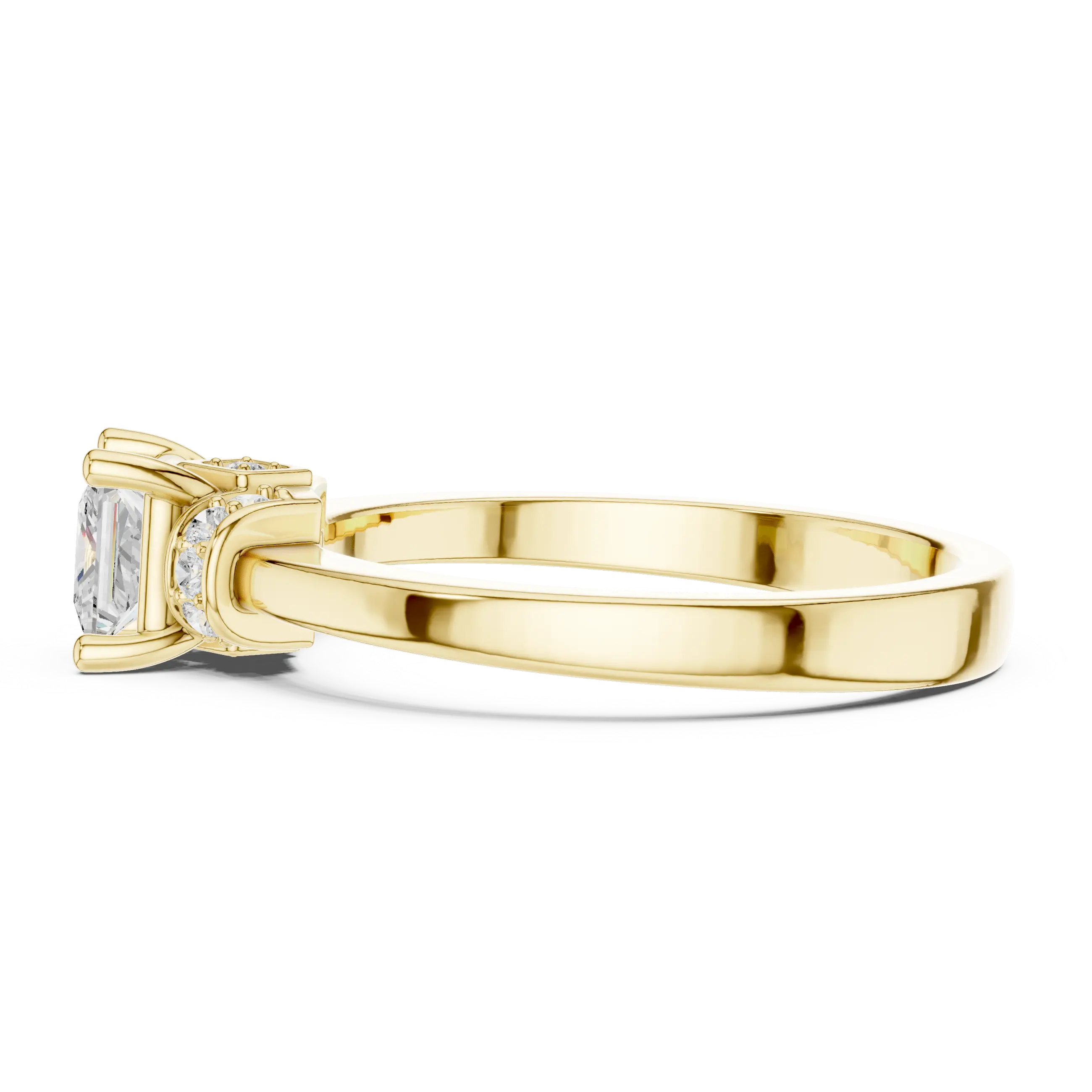 18K White Gold Princess-Cut Diamond Ring with Pavé Gallery