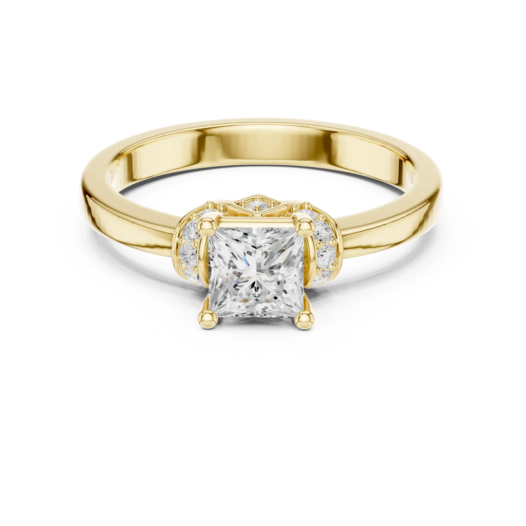 18K White Gold Princess-Cut Diamond Ring with Pavé Gallery
