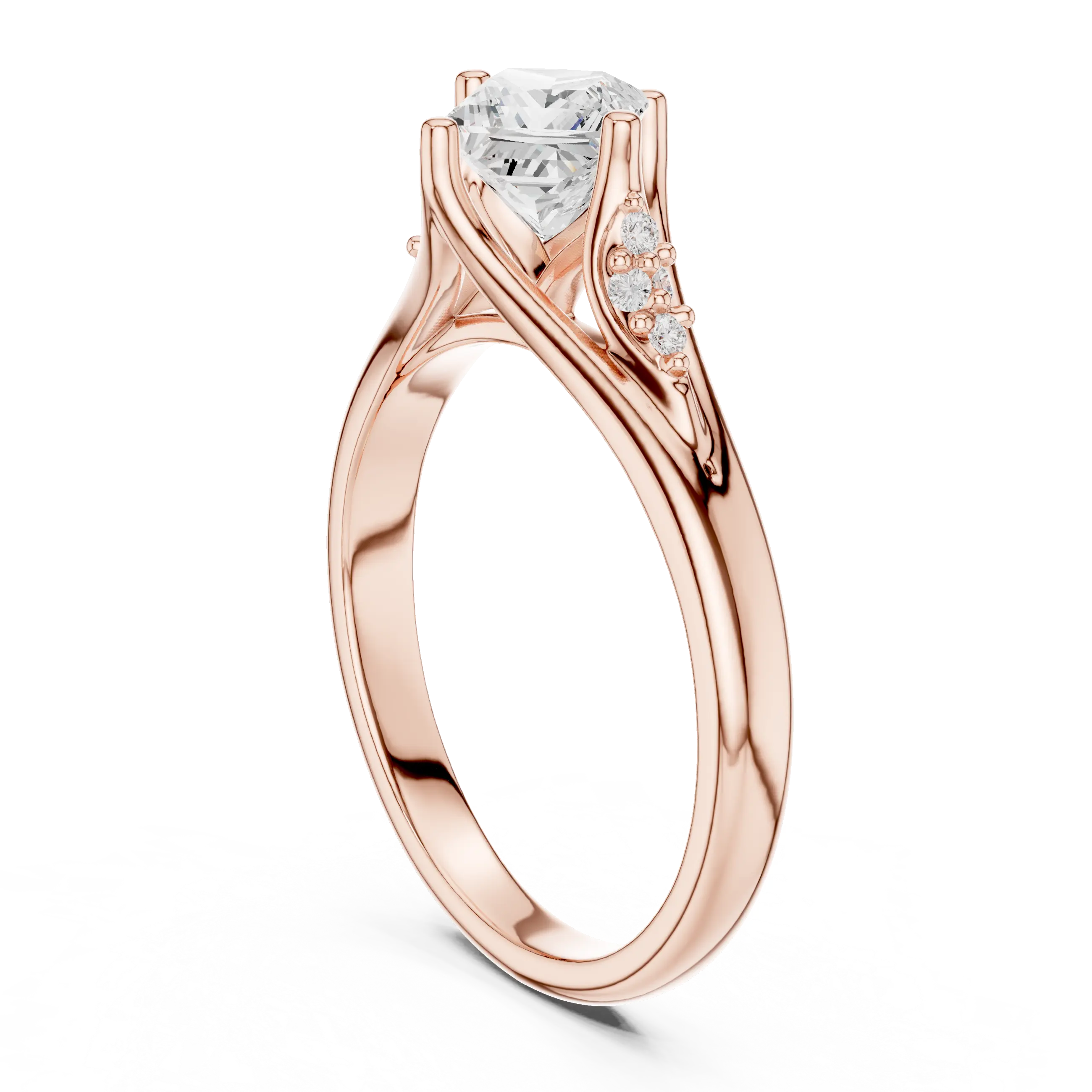 14K White Gold Princess-Cut Pavé Cathedral Moissanite Diamond Ring