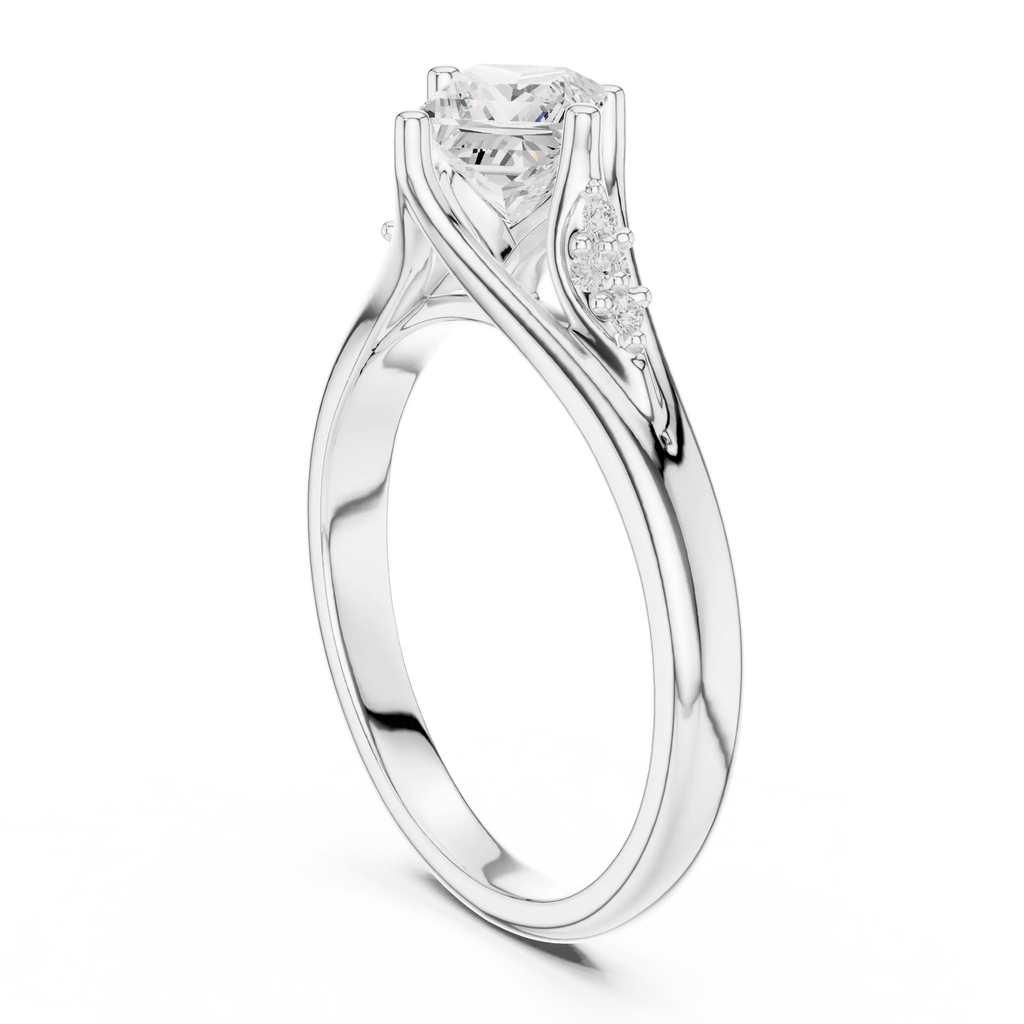 14K White Gold Princess-Cut Pavé Cathedral Moissanite Diamond Ring