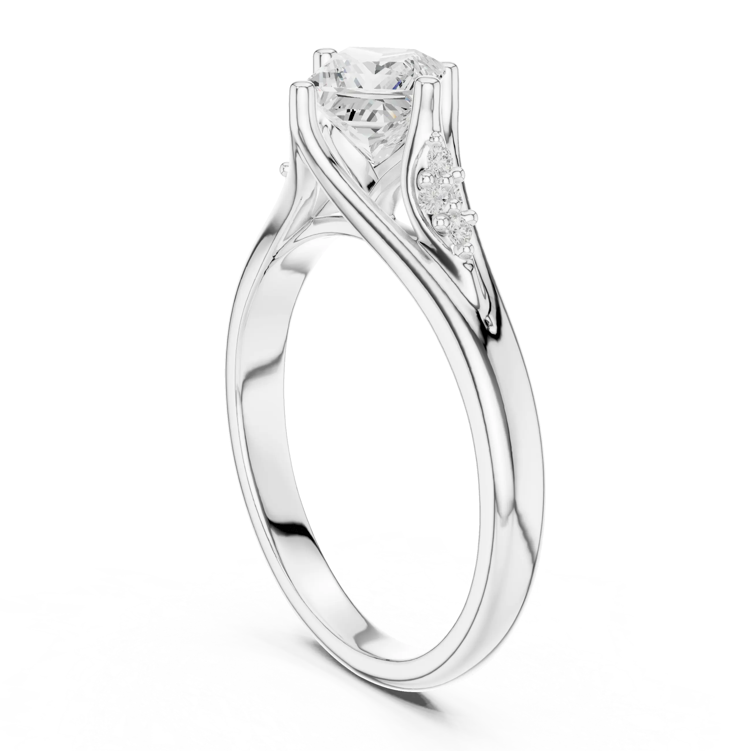14K White Gold Princess-Cut Pavé Cathedral Moissanite Diamond Ring