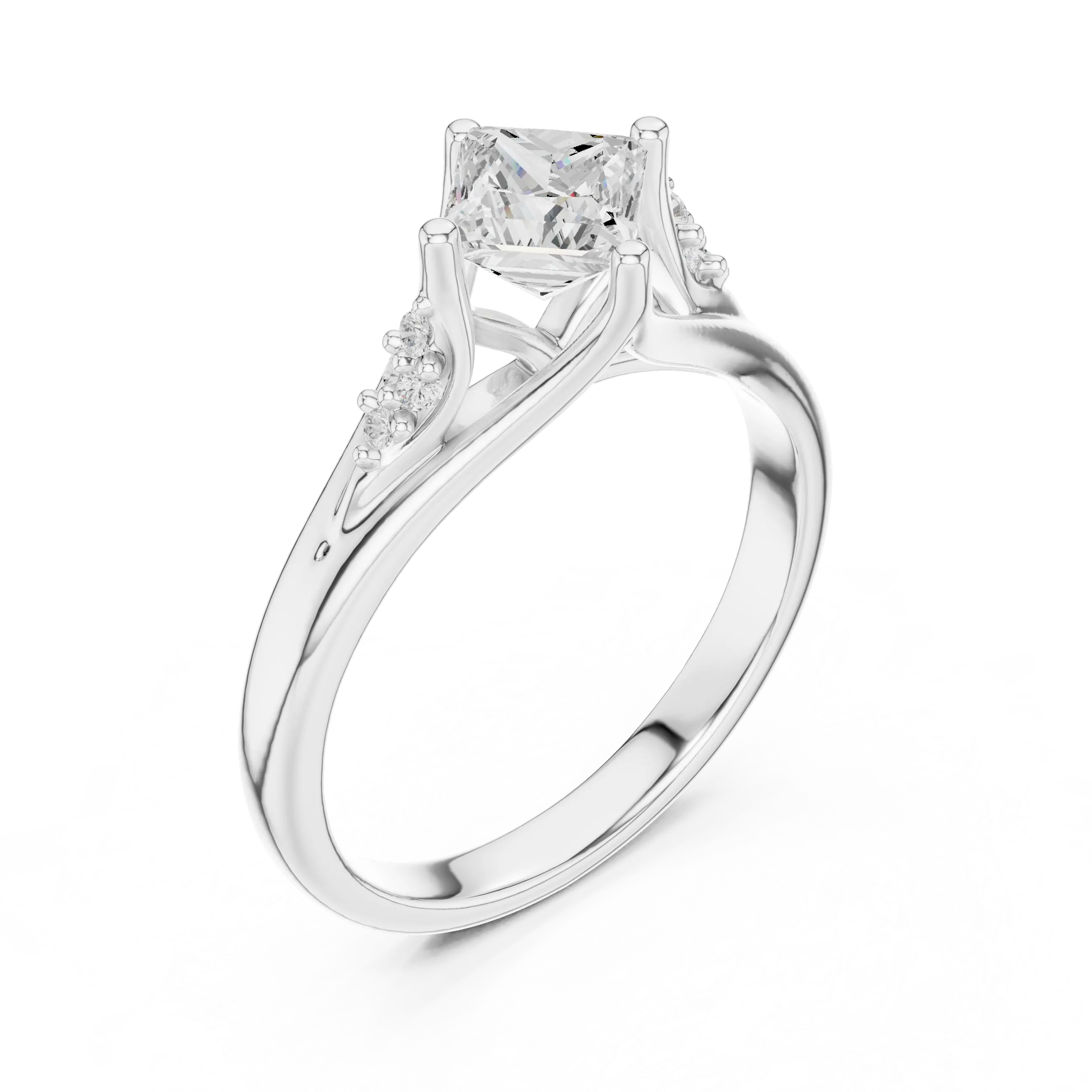 14K White Gold Princess-Cut Pavé Cathedral Moissanite Diamond Ring