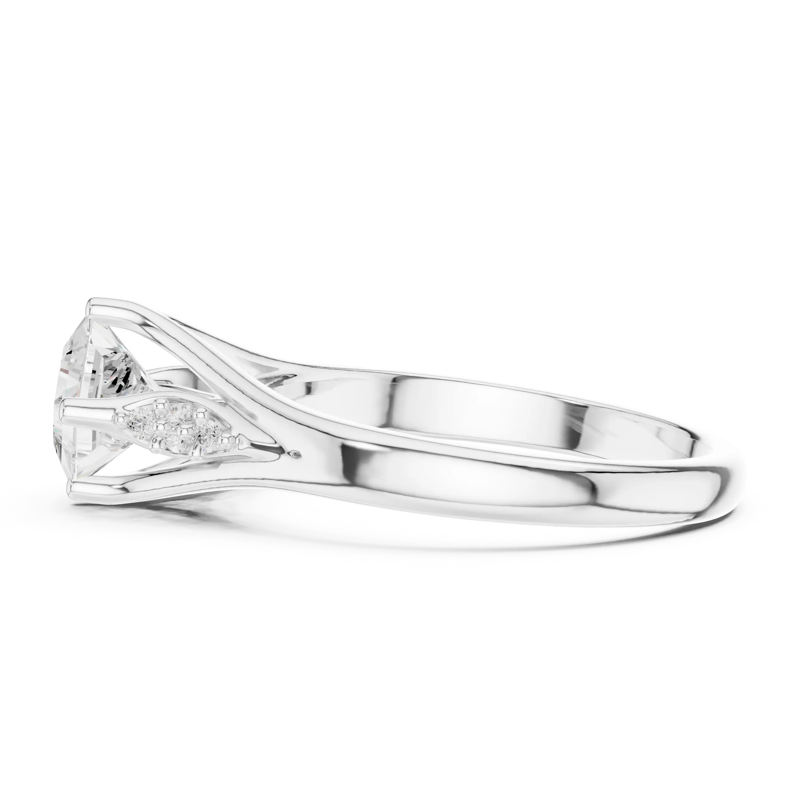 14K White Gold Princess-Cut Pavé Cathedral Moissanite Diamond Ring