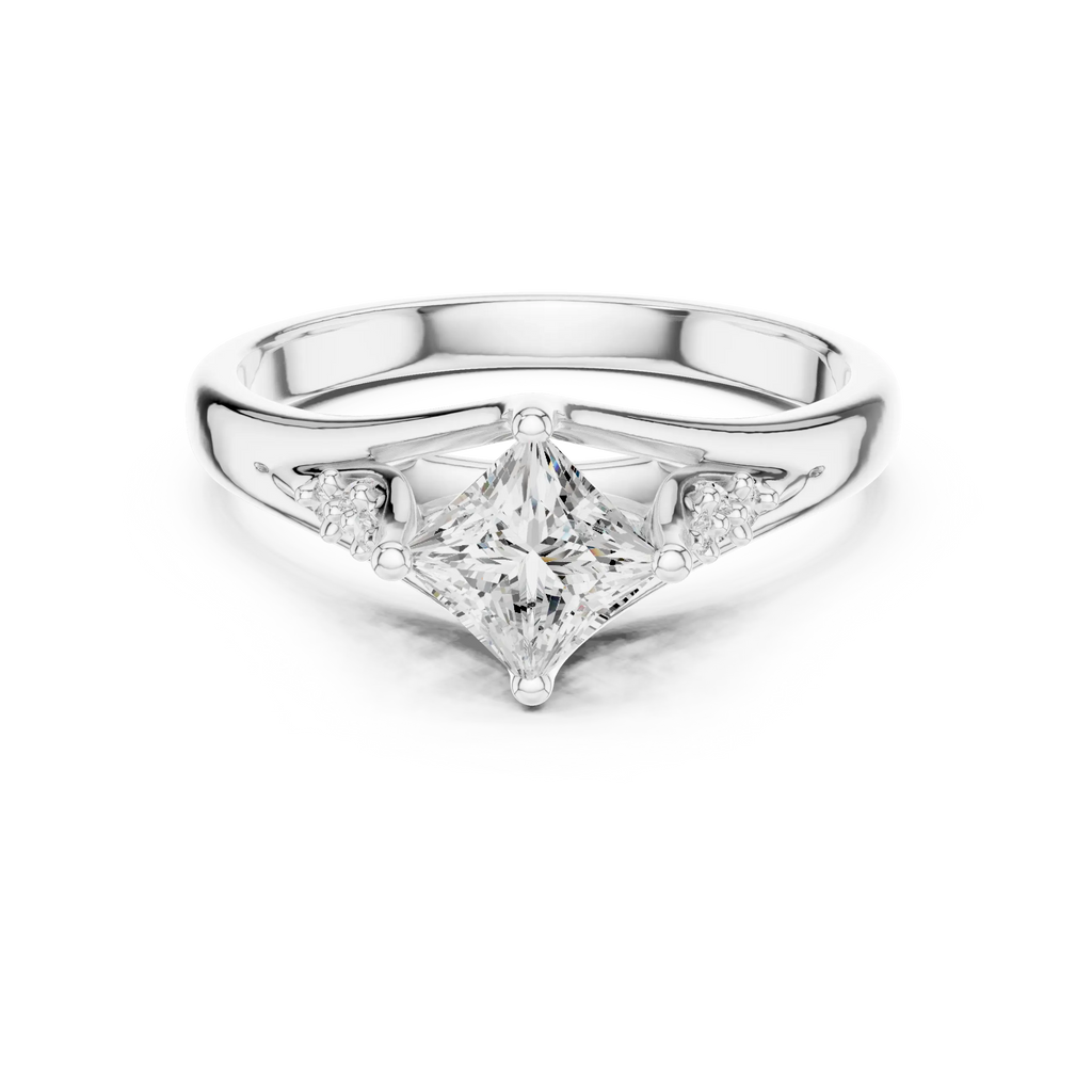 14K White Gold Princess-Cut Pavé Cathedral Moissanite Diamond Ring