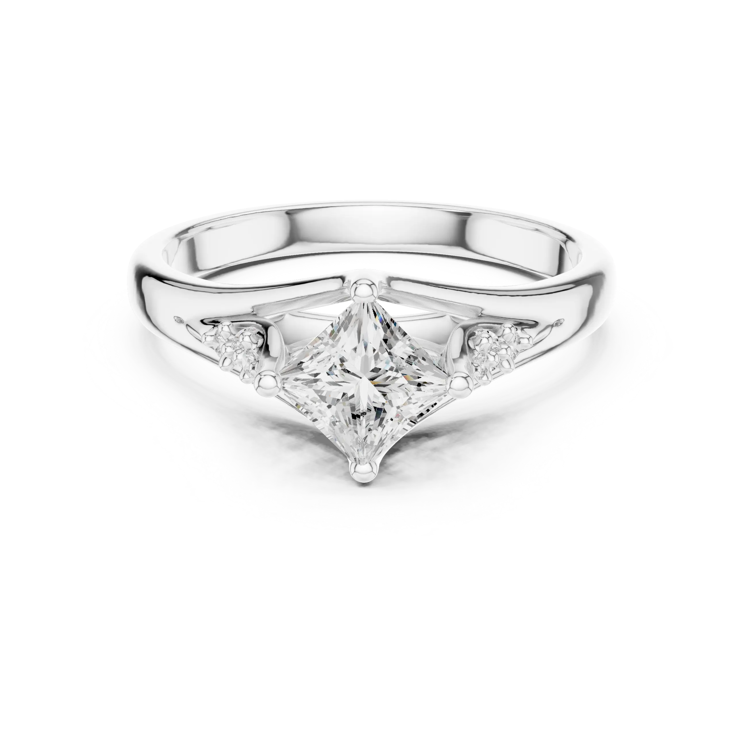 14K White Gold Princess-Cut Pavé Cathedral Moissanite Diamond Ring