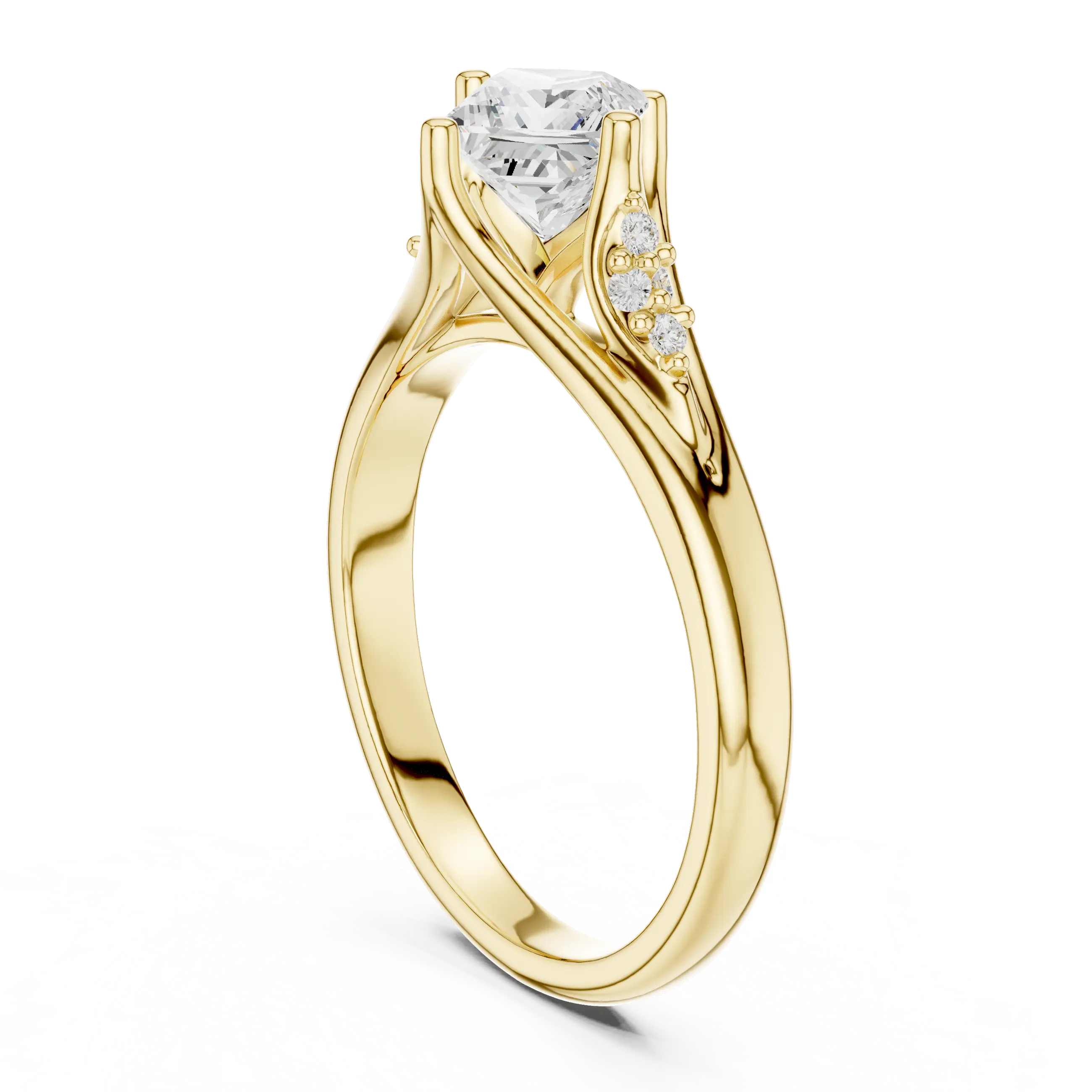 14K White Gold Princess-Cut Pavé Cathedral Moissanite Diamond Ring