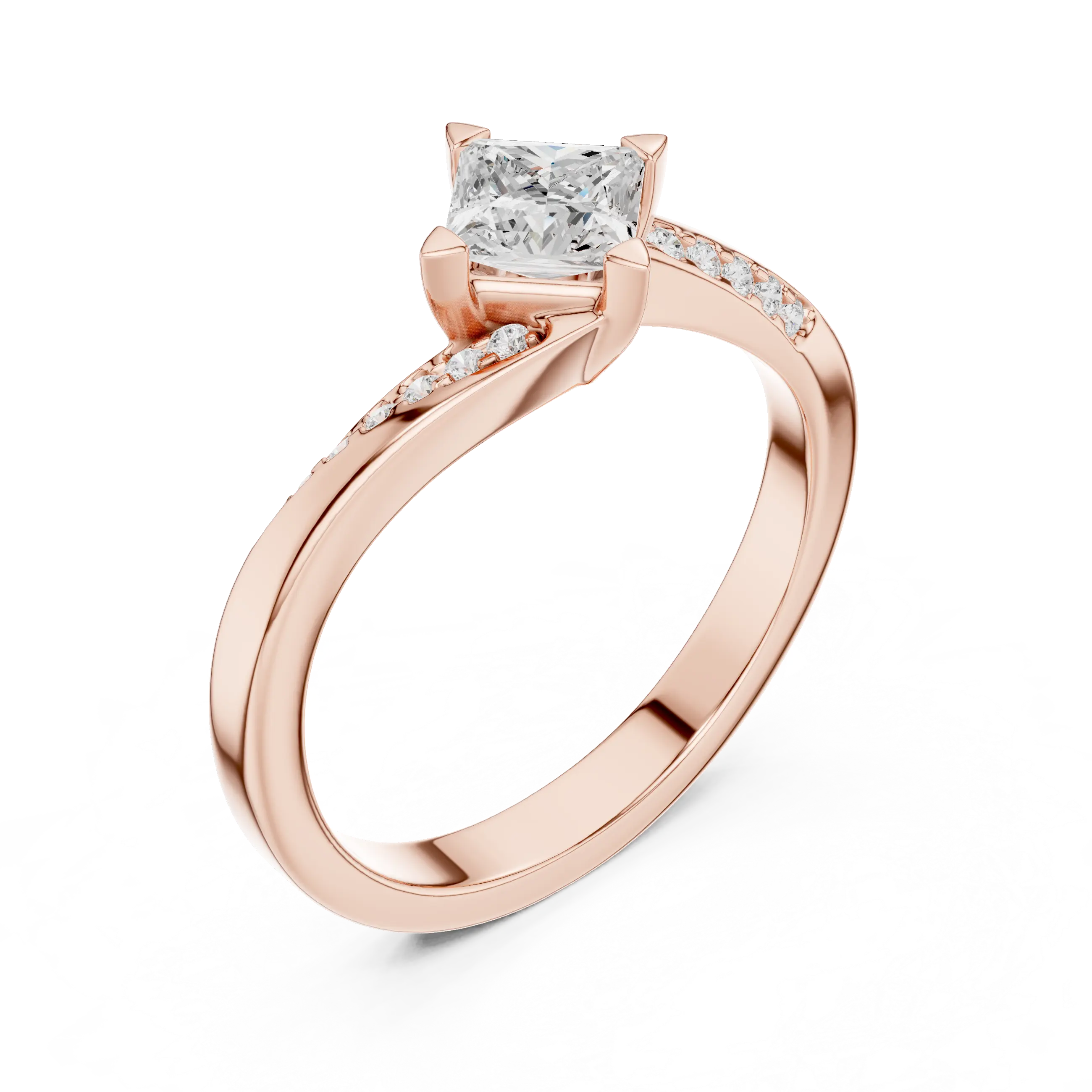 10K Yellow Gold Princess-Cut Pavé Bypass Lab Grown Diamond Ring