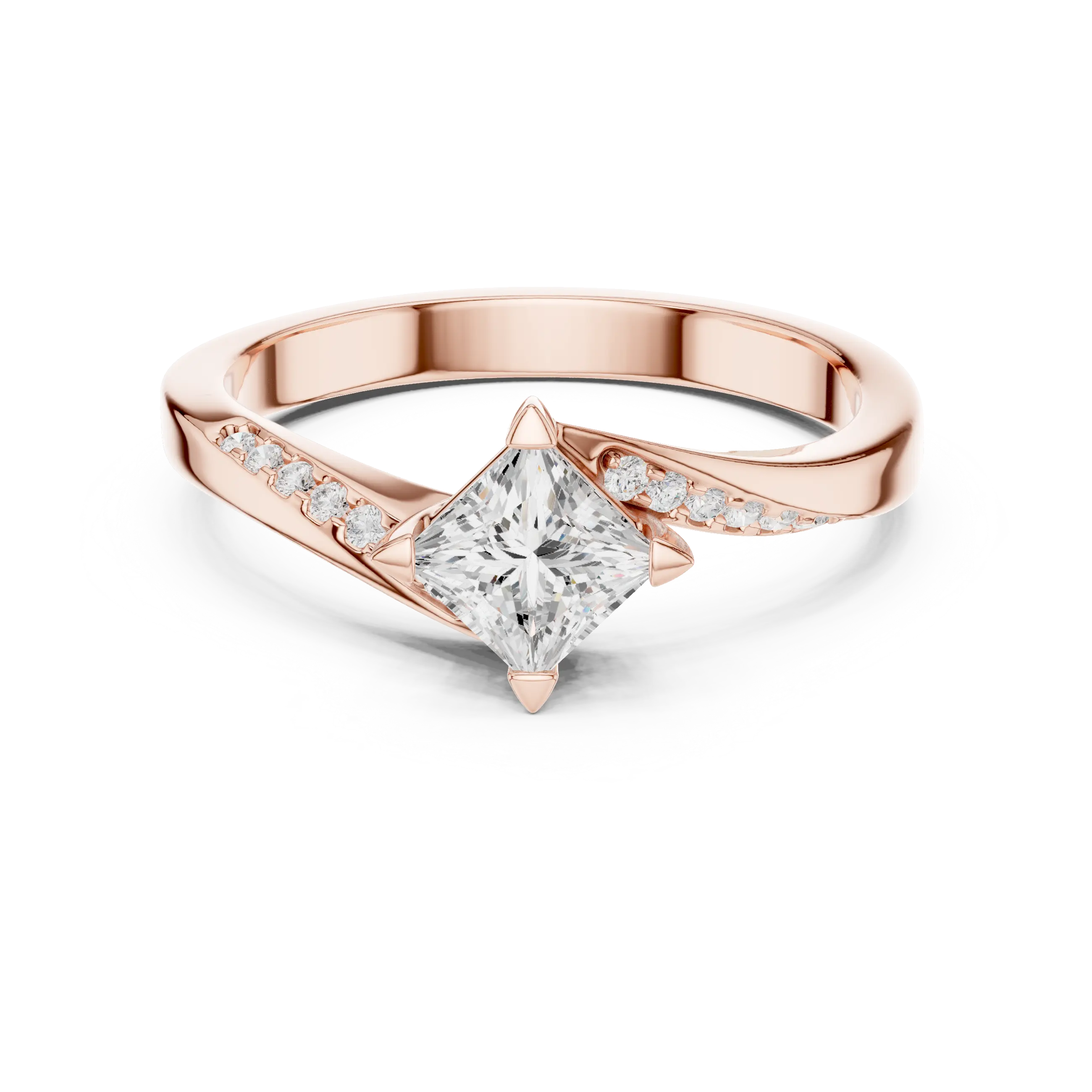 10K Yellow Gold Princess-Cut Pavé Bypass Lab Grown Diamond Ring