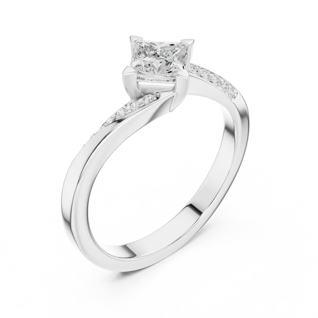 10K Yellow Gold Princess-Cut Pavé Bypass Lab Grown Diamond Ring