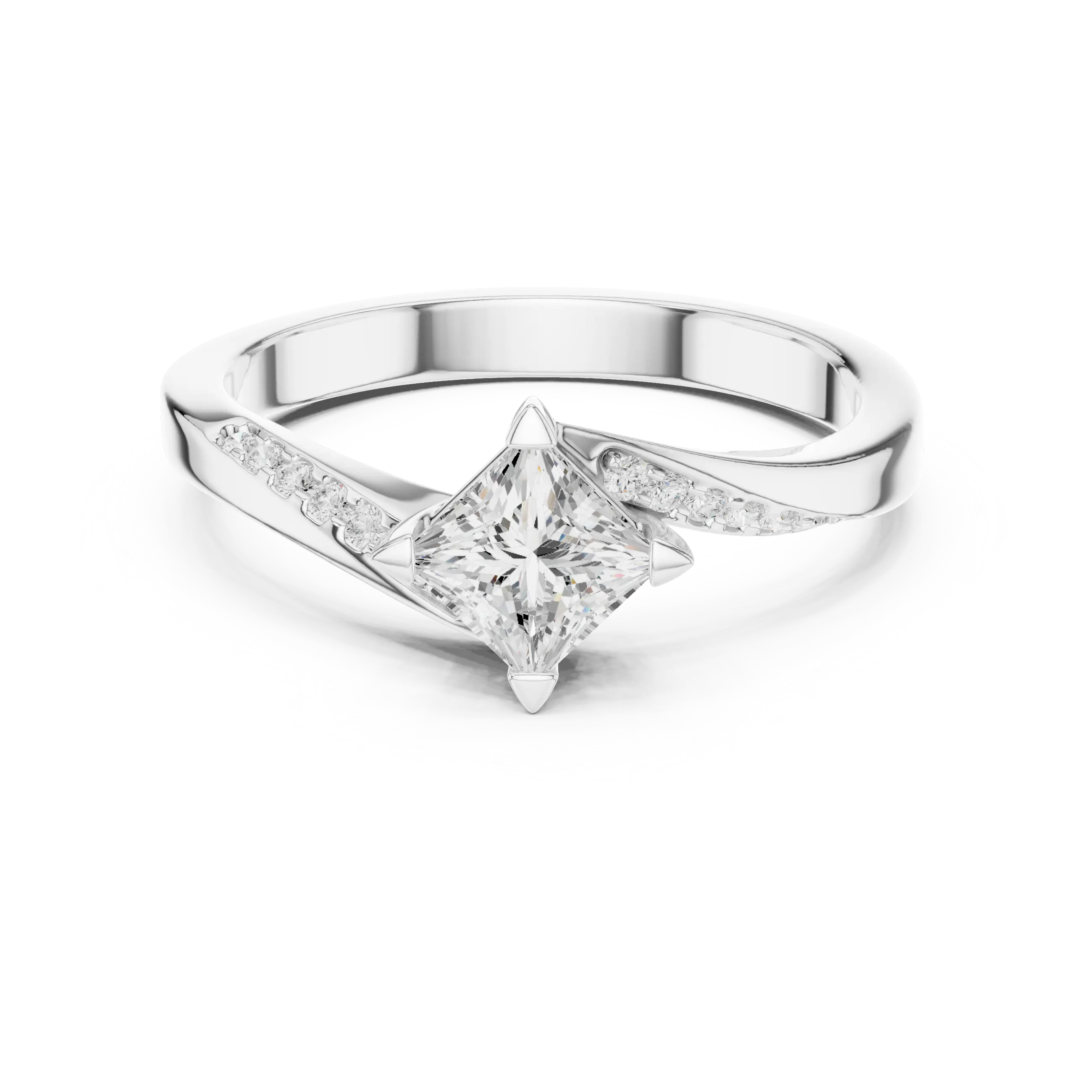 10K Yellow Gold Princess-Cut Pavé Bypass Lab Grown Diamond Ring