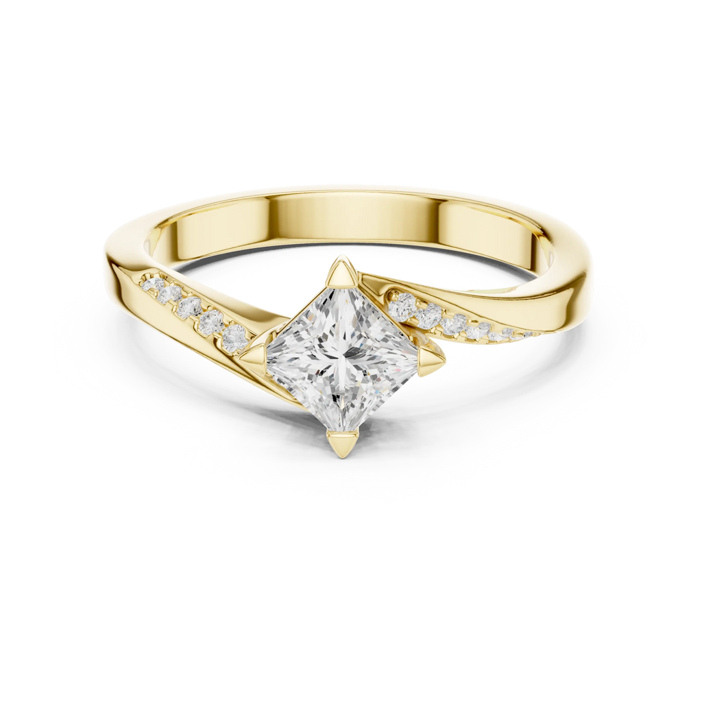 10K Yellow Gold Princess-Cut Pavé Bypass Lab Grown Diamond Ring