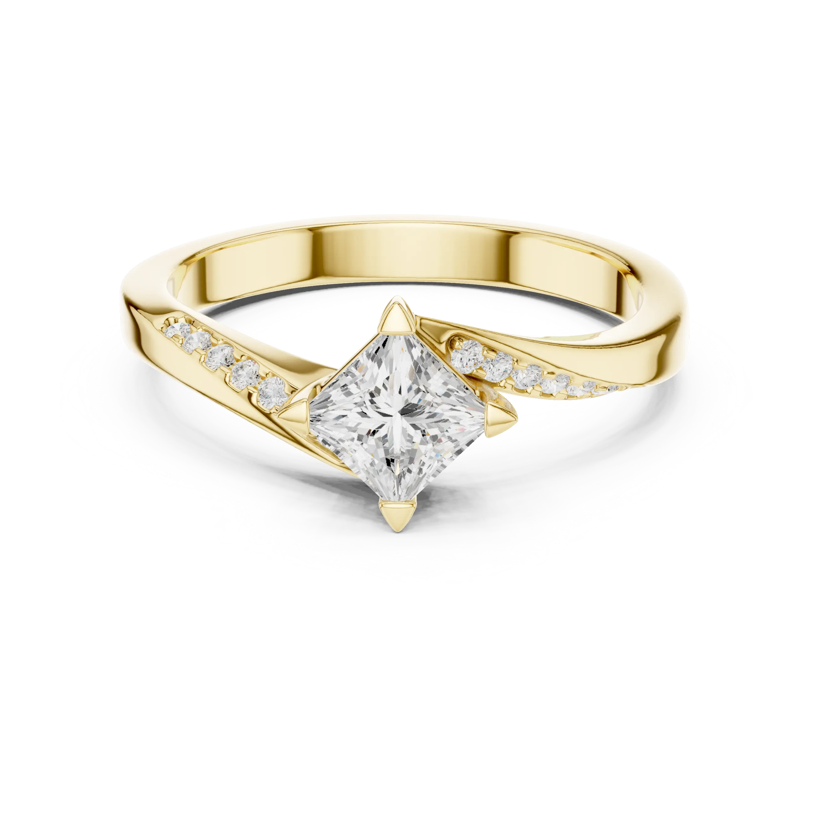 10K Yellow Gold Princess-Cut Pavé Bypass Lab Grown Diamond Ring